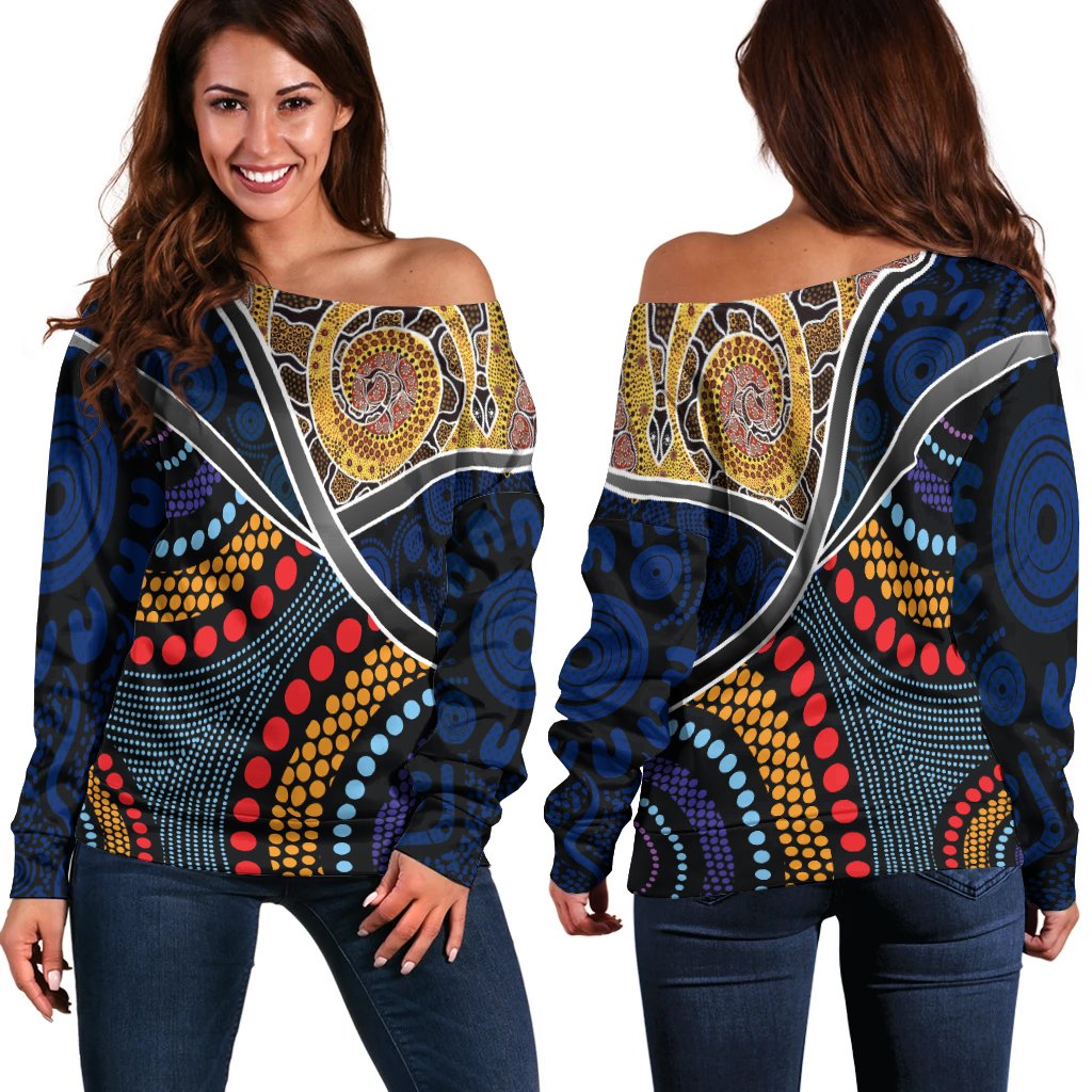 Australia Women Off Shoulder - Aboriginal Dot Panting Art With Snake - Vibe Hoodie Shop