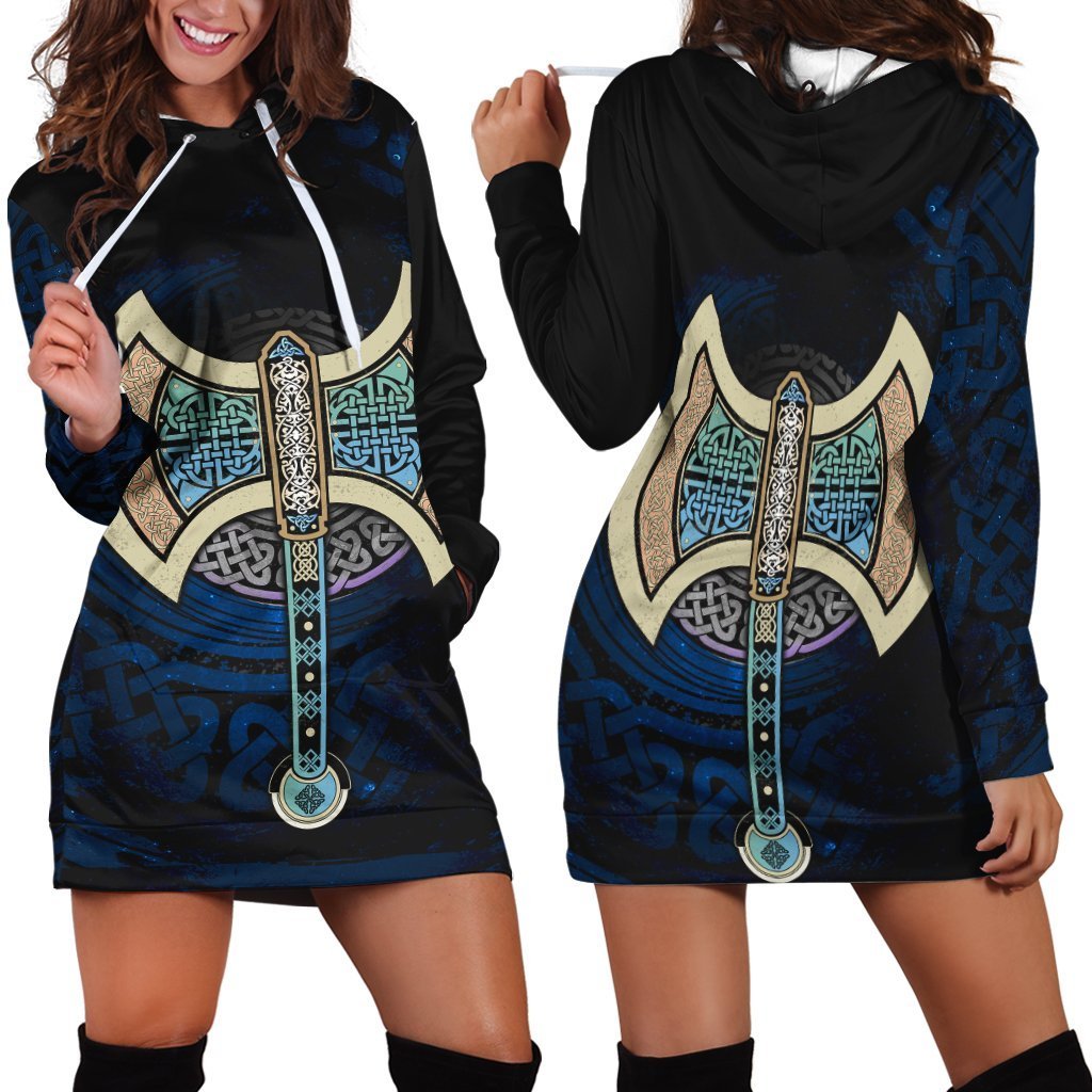 Celtic Knotwork Labrys Hoodie Dress - Vibe Hoodie Shop