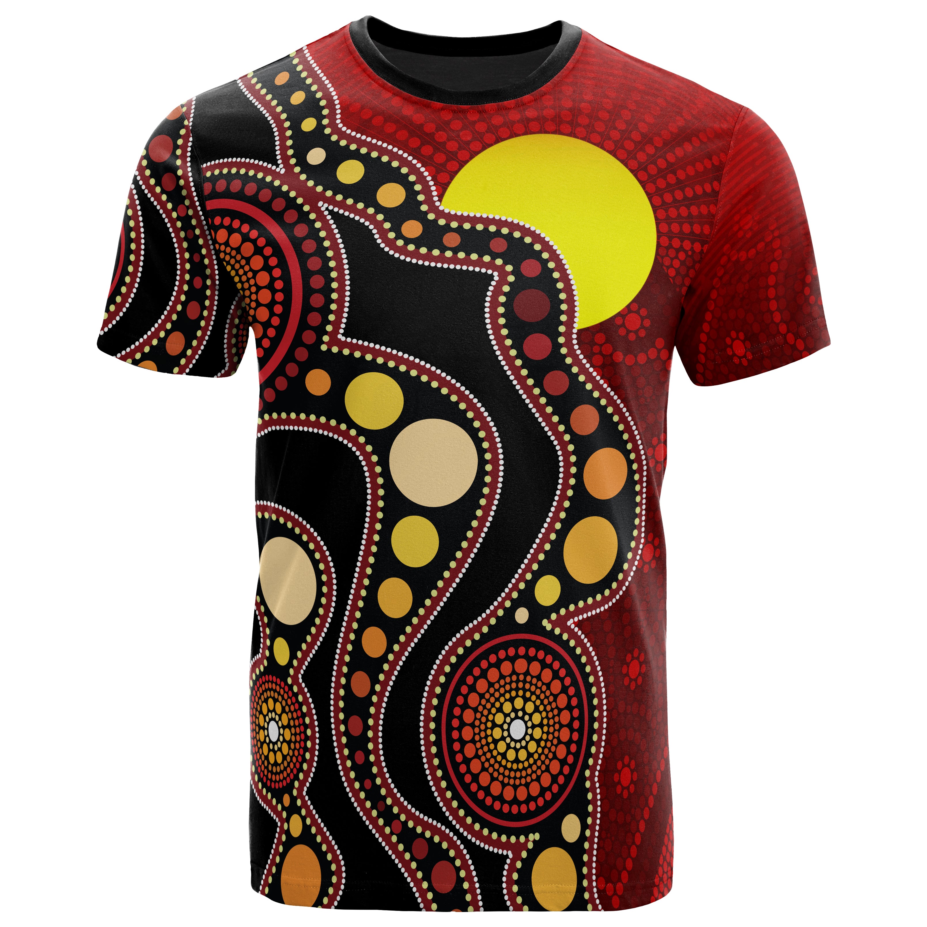 Australia Aboriginal Inspired T-Shirt - Australia Indigenous Flag Circle Dot Painting Art - Vibe Hoodie Shop