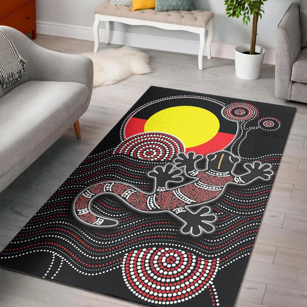 Aboriginal Area Rug - Gecko with Aboriginal Flag - Vibe Hoodie Shop