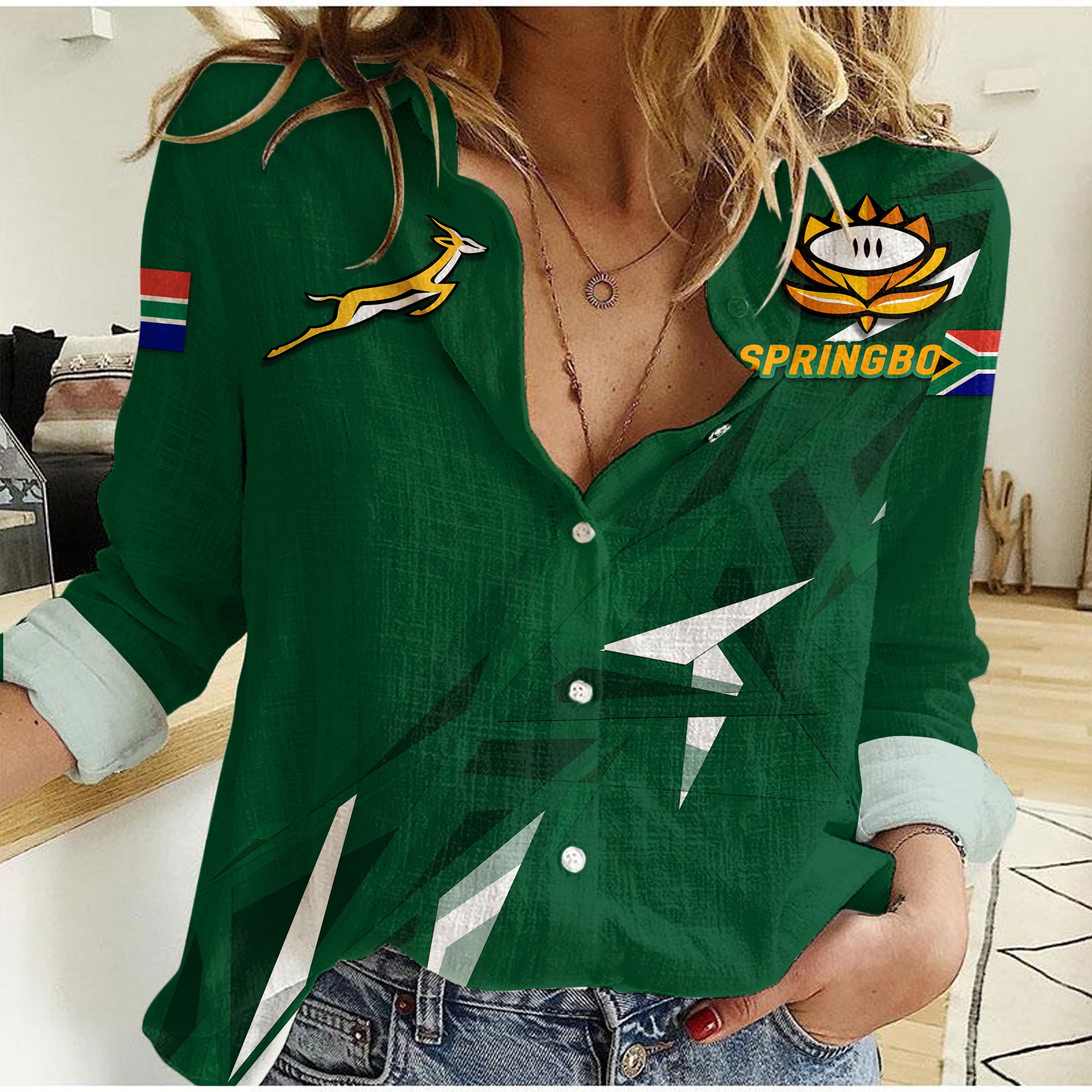 South Africa Springboks 2022 Legend Women Casual Shirt - - Vibe Hoodie Shop