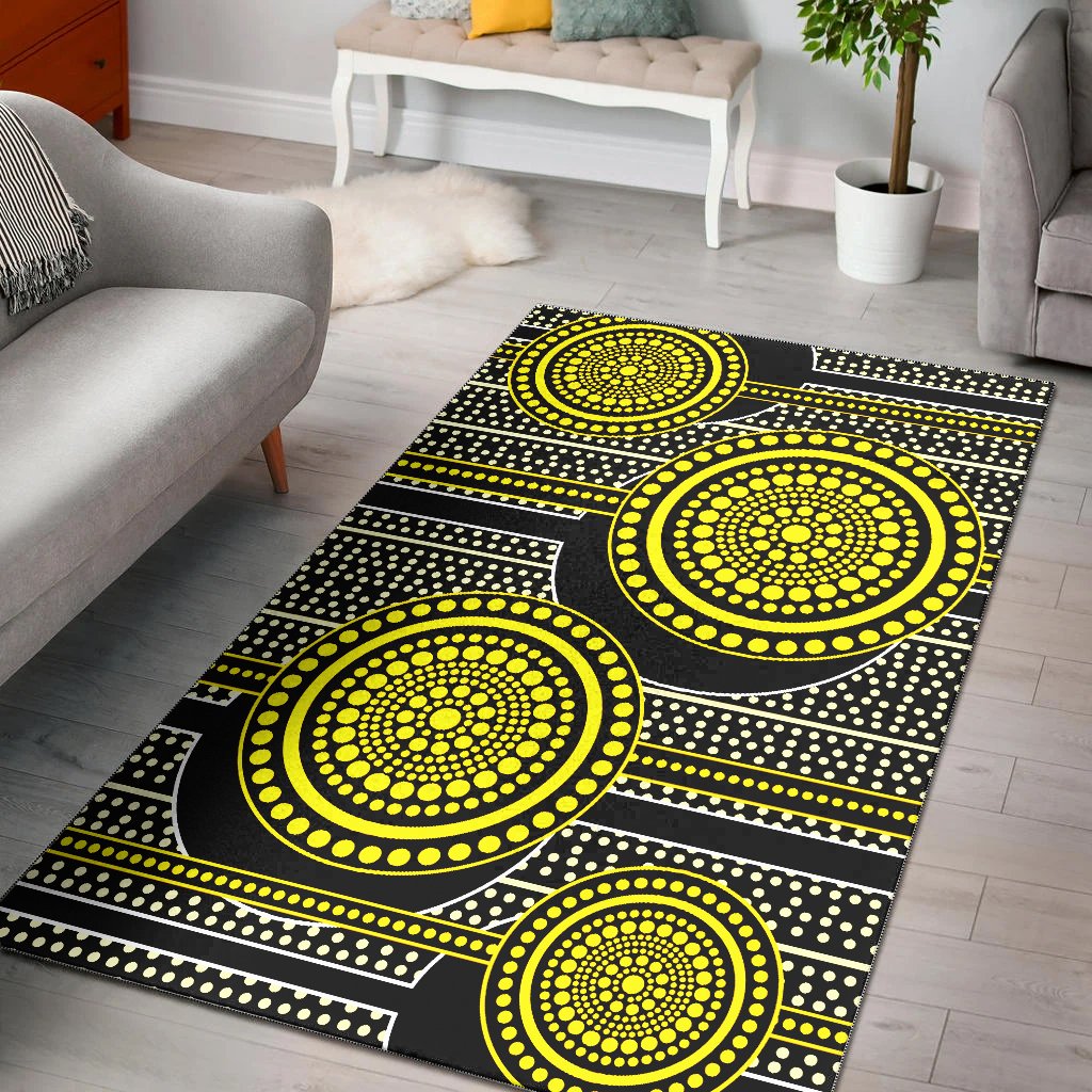 Aboriginal Area Rug - Dreamtime Yellow Dot Painting Aboriginal Style - Vibe Hoodie Shop