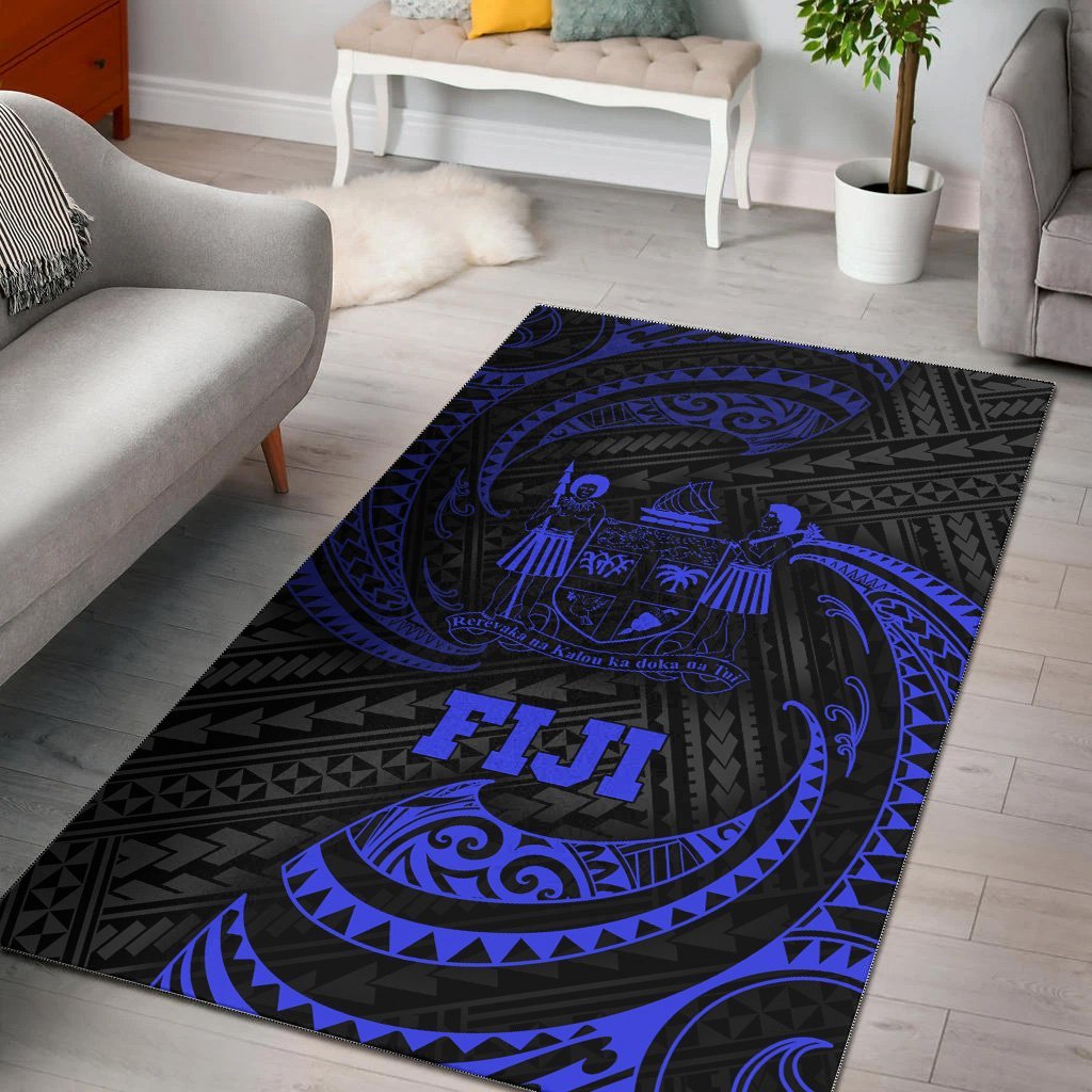 Fiji Polynesian Area Rug - Blue Tribal Wave - Vibe Hoodie Shop