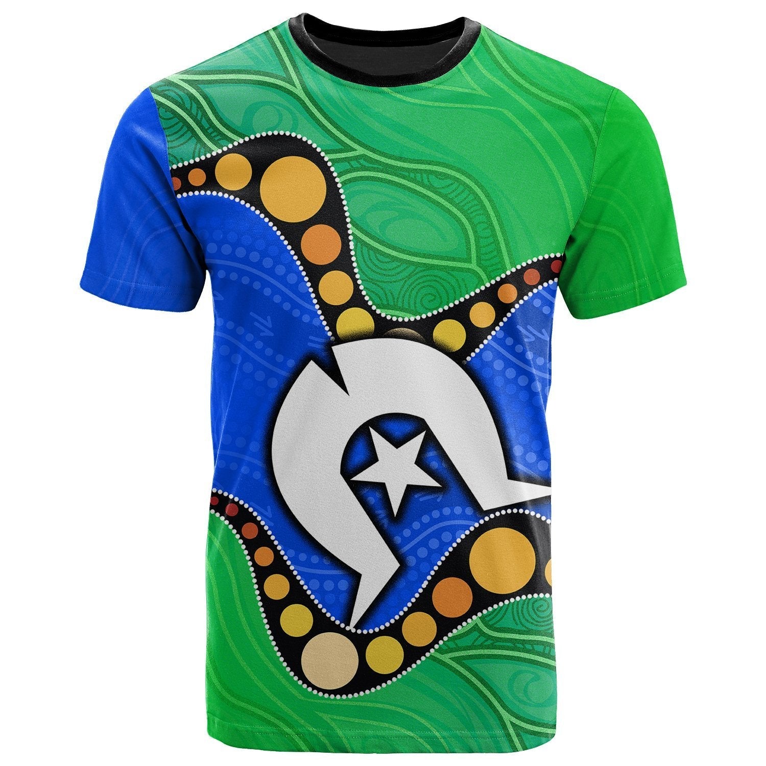 Torres Strait Islands T shirt - Flag with Aboriginal Patterns - Vibe Hoodie Shop