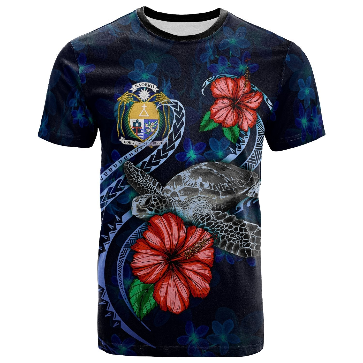 Nauru Polynesian T shirt - Blue Turtle Hibiscus - Vibe Hoodie Shop