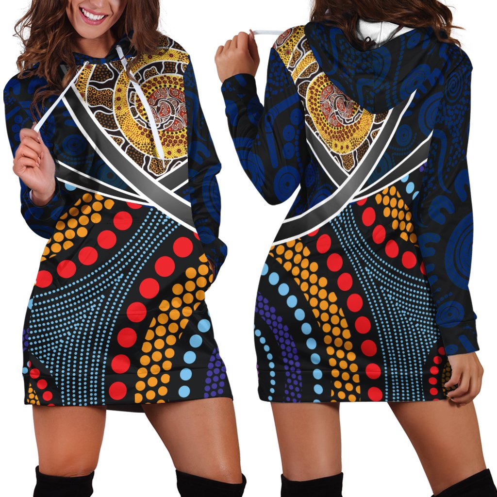 Australia Hoodie Dress - Aboriginal Dot Panting Art With Snake - Vibe Hoodie Shop