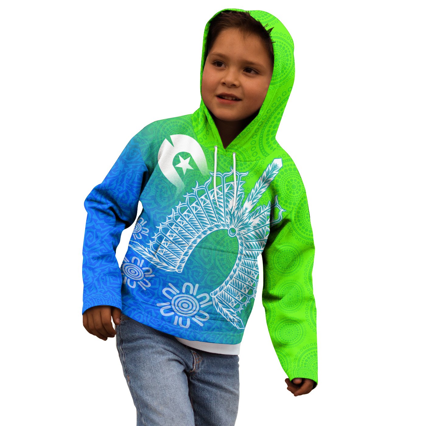 Torres Strait Islanders Kid Hoodie - Dhari Mask Ocean Style - Vibe Hoodie Shop