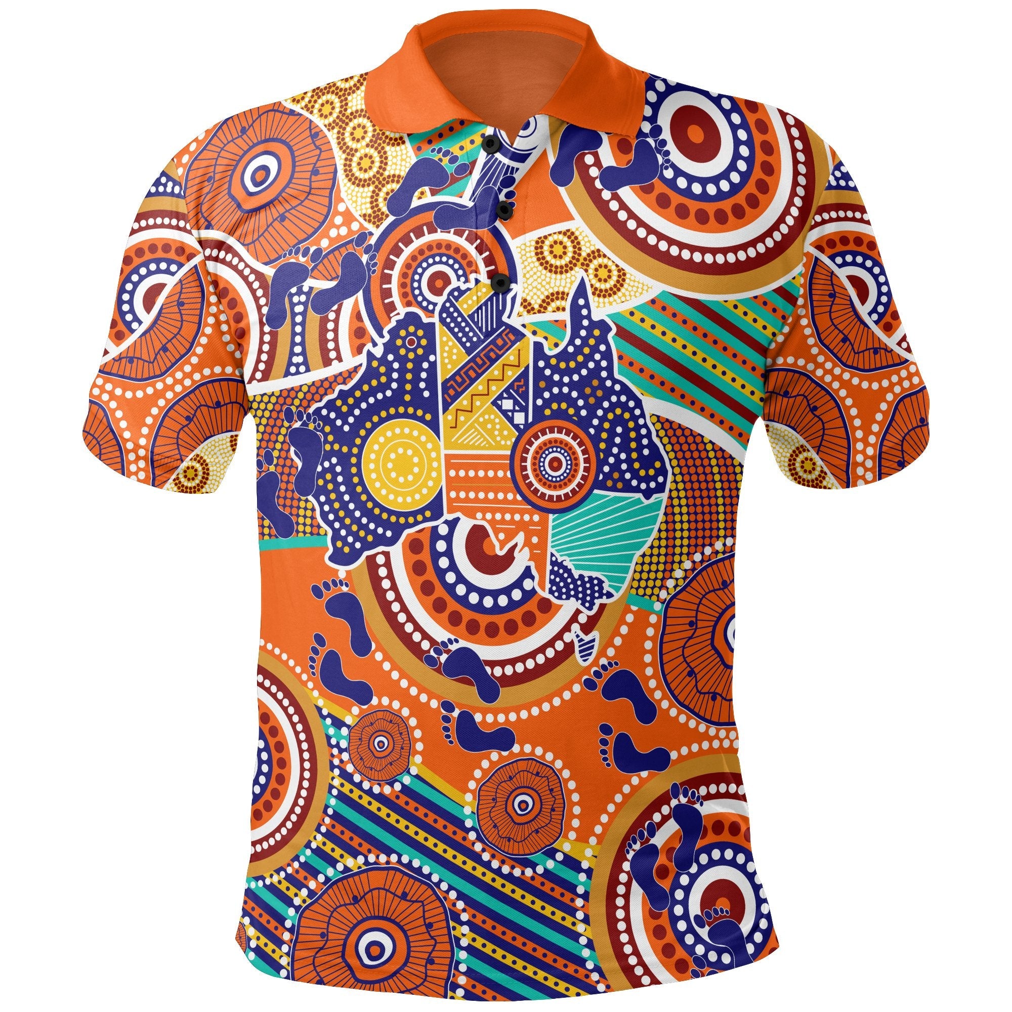 Aboriginal Polo Shirt - Australian Map Dot Painting - Vibe Hoodie Shop