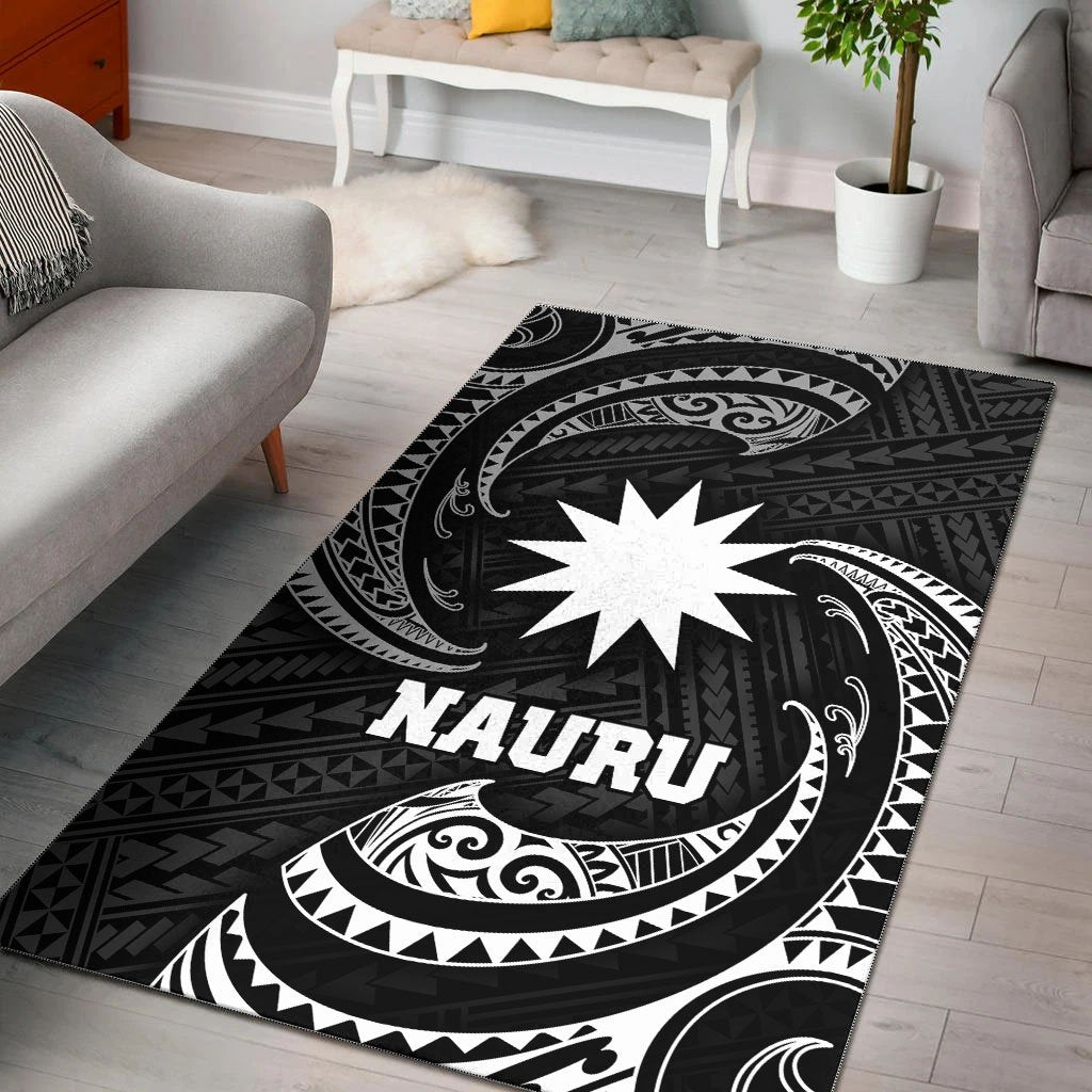 Nauru Polynesian Area Rug - White Tribal Wave - Vibe Hoodie Shop