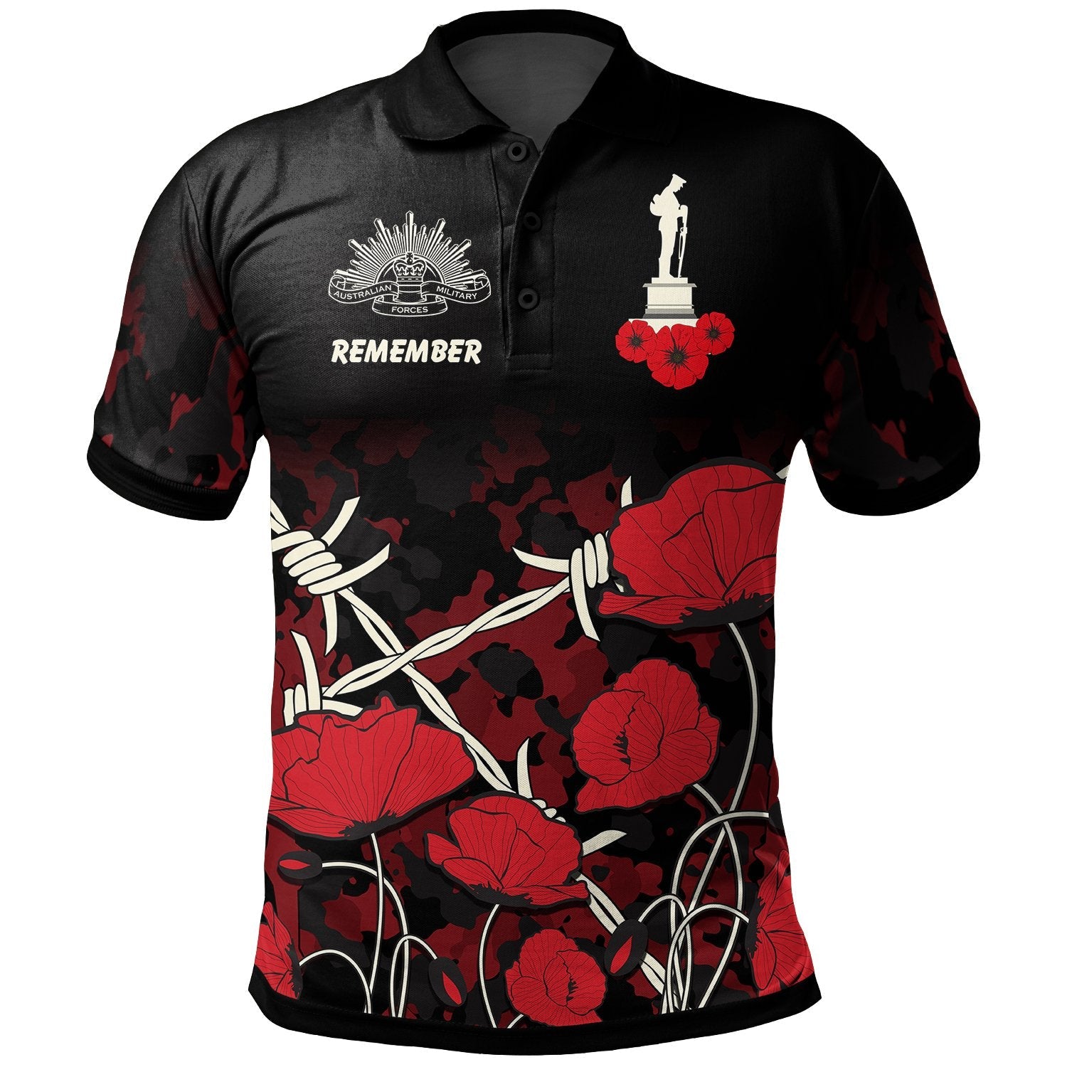 ANZAC Polo Shirt - ANZAC with Remembrance Poppy Flower Ver2 - Vibe Hoodie Shop