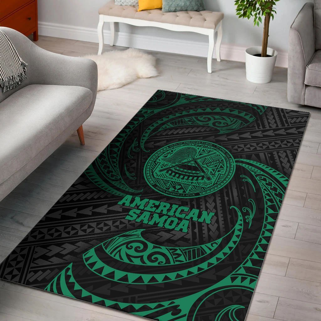 American Samoa Polynesian Area Rug - Green Tribal Wave - Vibe Hoodie Shop