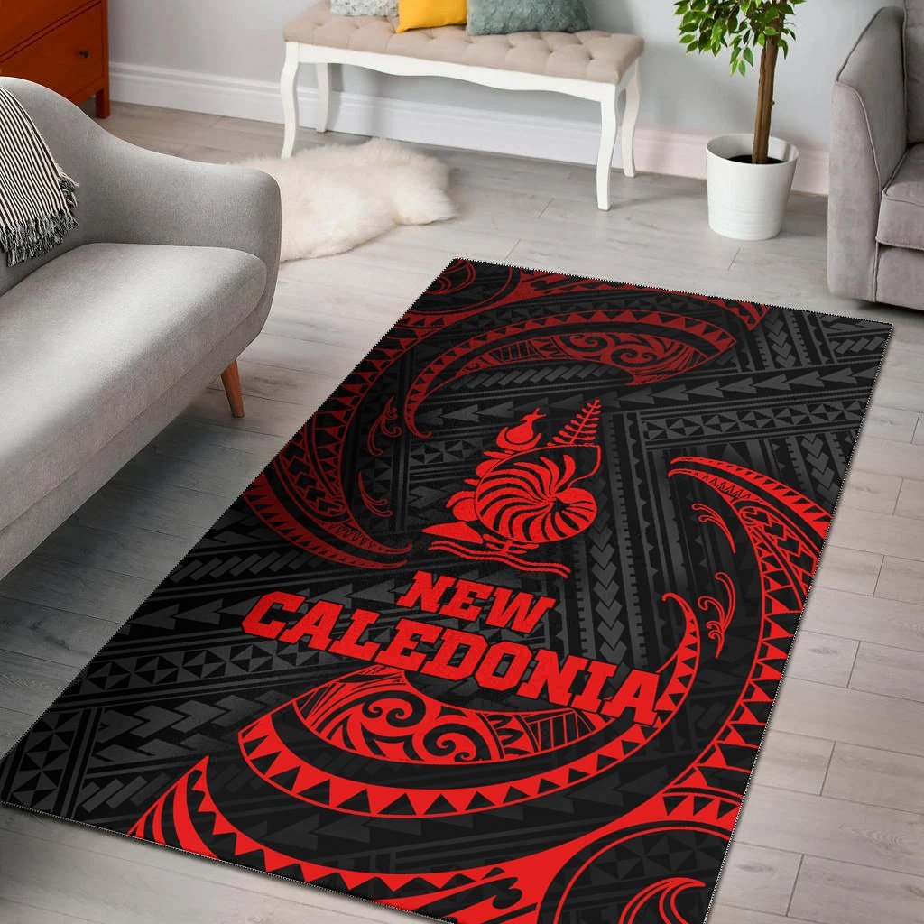 New Caledonia Polynesian Area Rug - Red Tribal Wave - Vibe Hoodie Shop