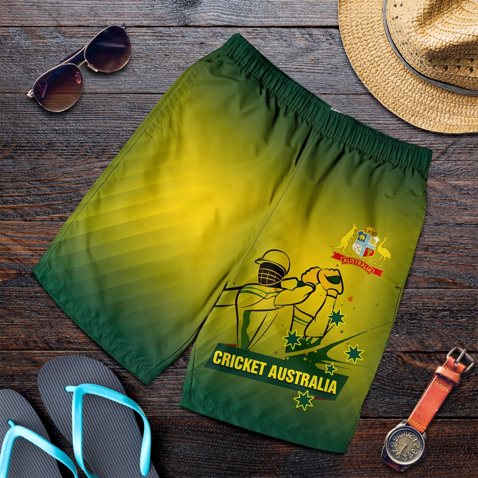 Cricket Men's Shorts - Australian Cricket National Color - Vibe Hoodie Shop