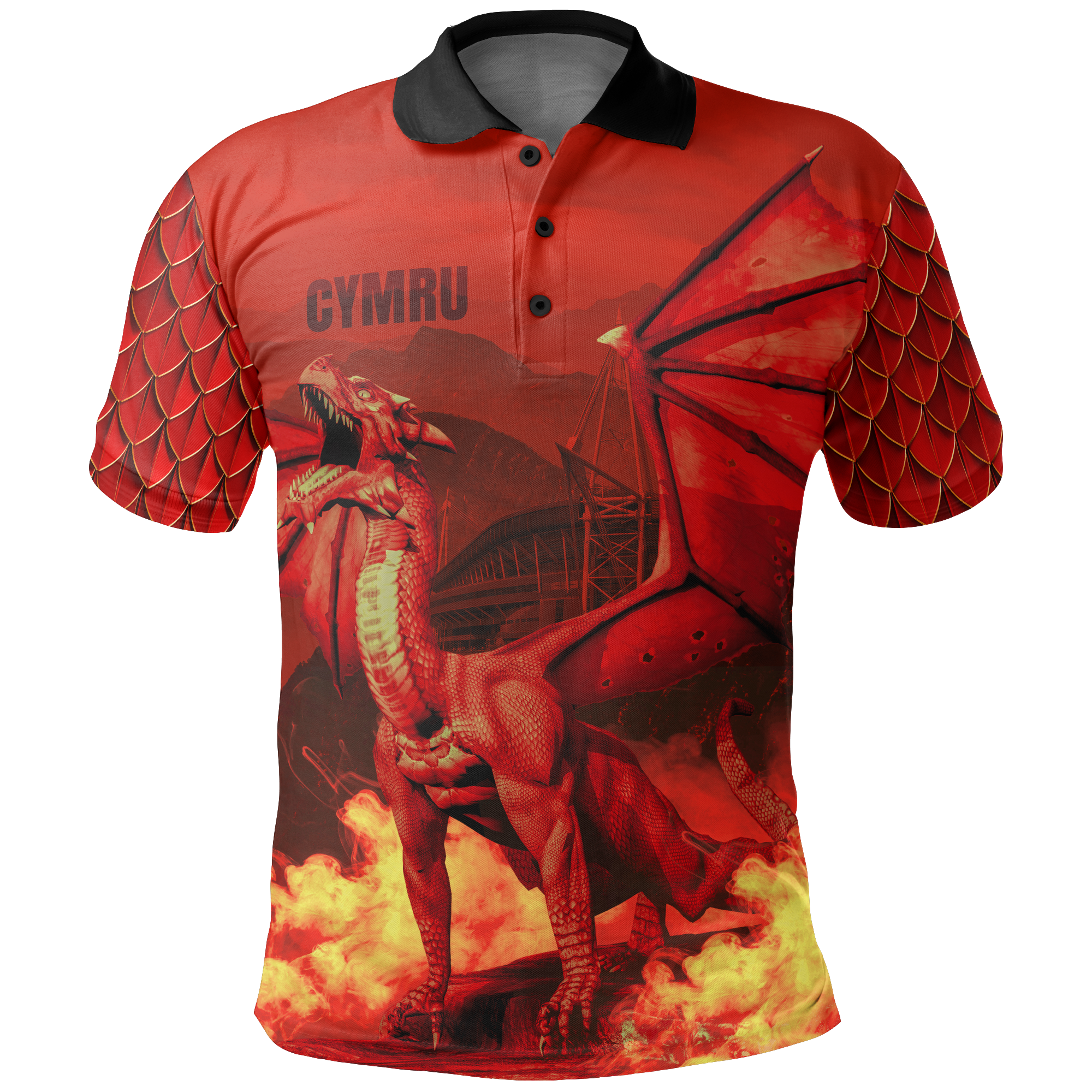 Wales Polo Shirt - Fancy Cymru Dragon - Vibe Hoodie Shop