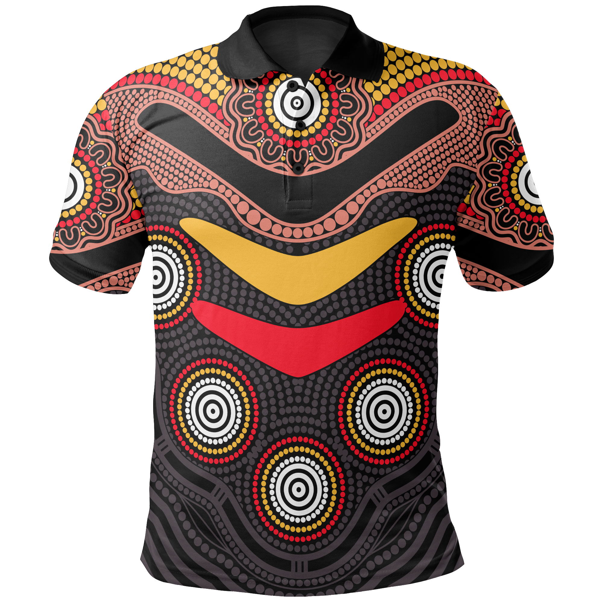 Vibe Hoodie Polo Shirt - Aboriginal Patterns Shirt Boomerang Style - Unisex - Vibe Hoodie Shop