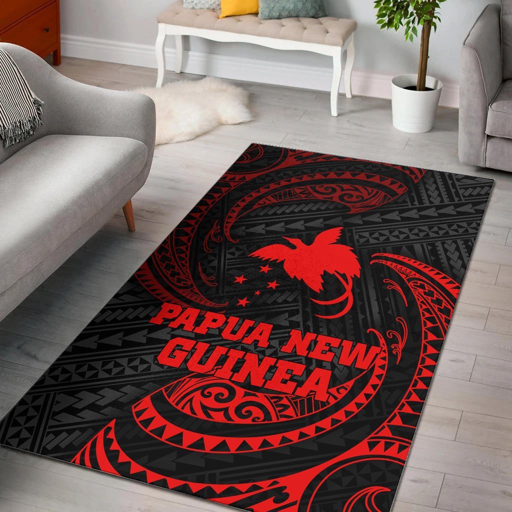 Papua New Guinea Polynesian Area Rug - Red Tribal Wave - Vibe Hoodie Shop