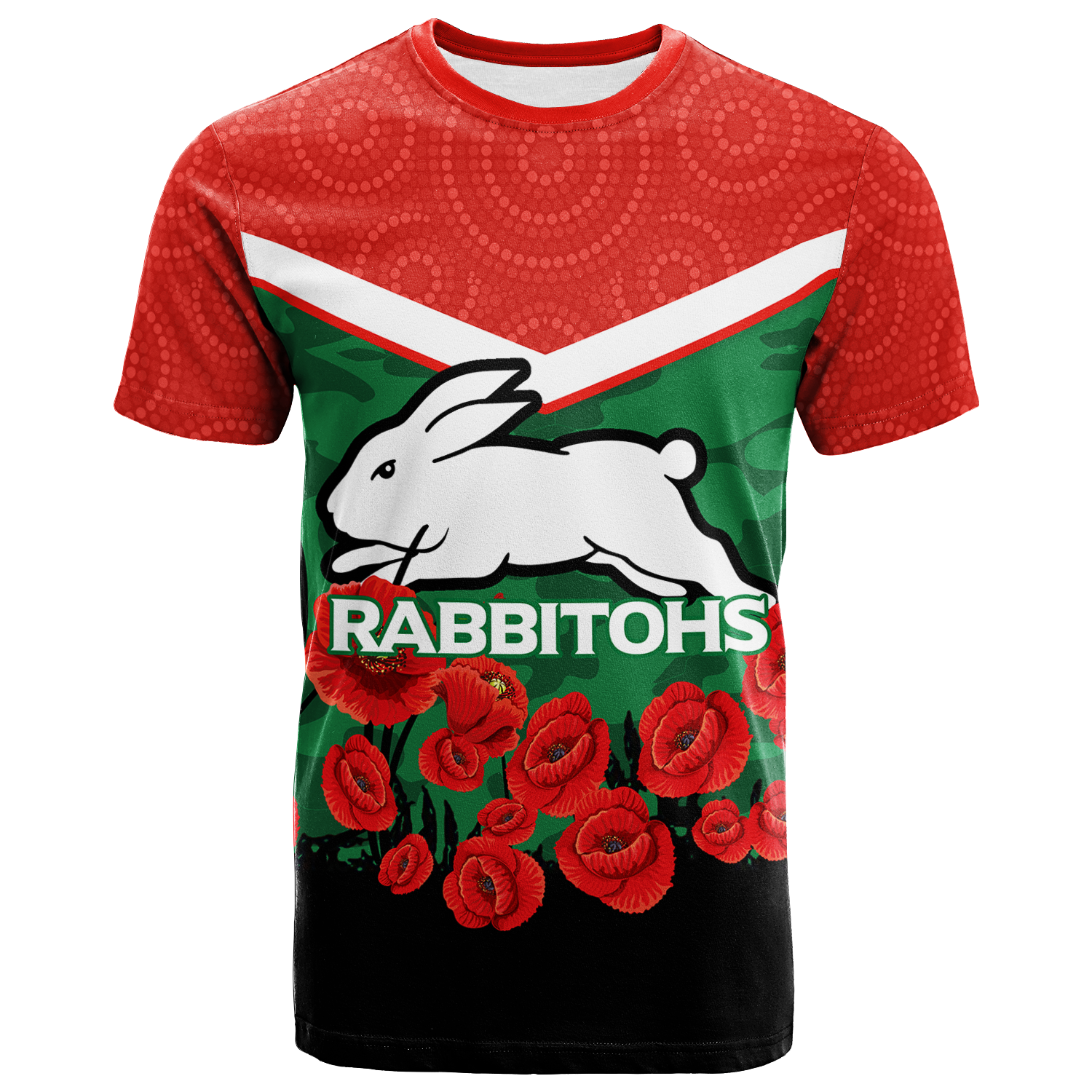 Rabbitohs ANZAC Day T shirt - Indigenous Art - - Vibe Hoodie Shop