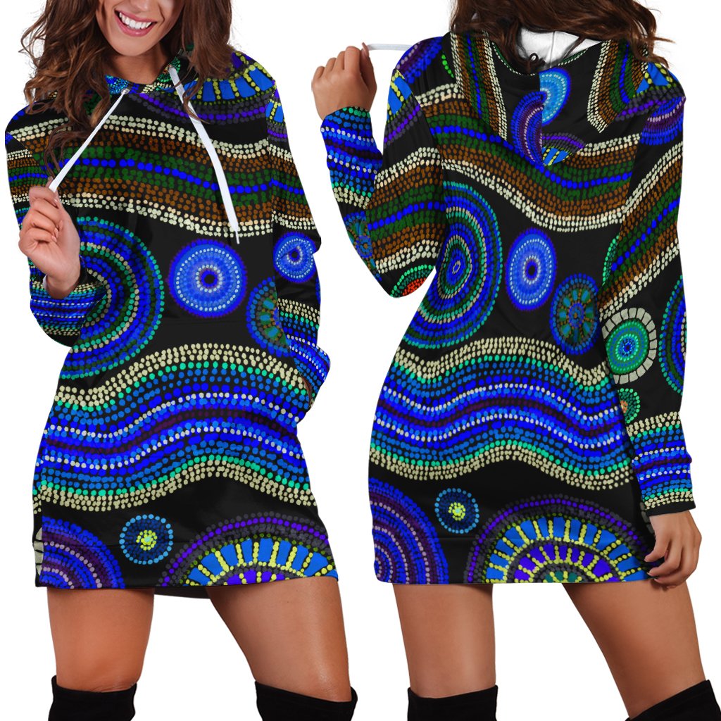 Hoodie Dress - Aboriginal Dot Unique Style Blue - Vibe Hoodie Shop