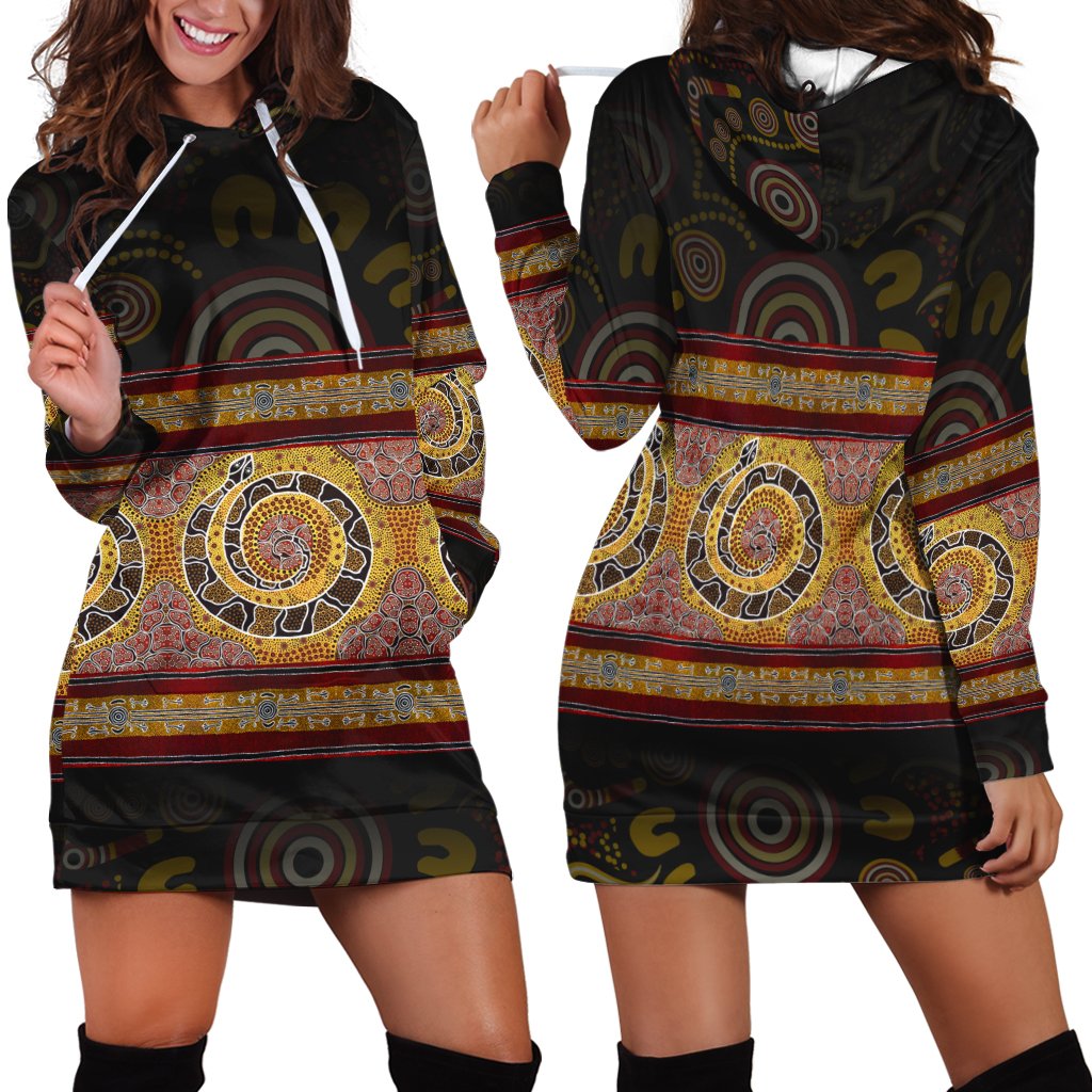 Aboriginal Hoodie Dress - Snake Dot Panting Art - Vibe Hoodie Shop