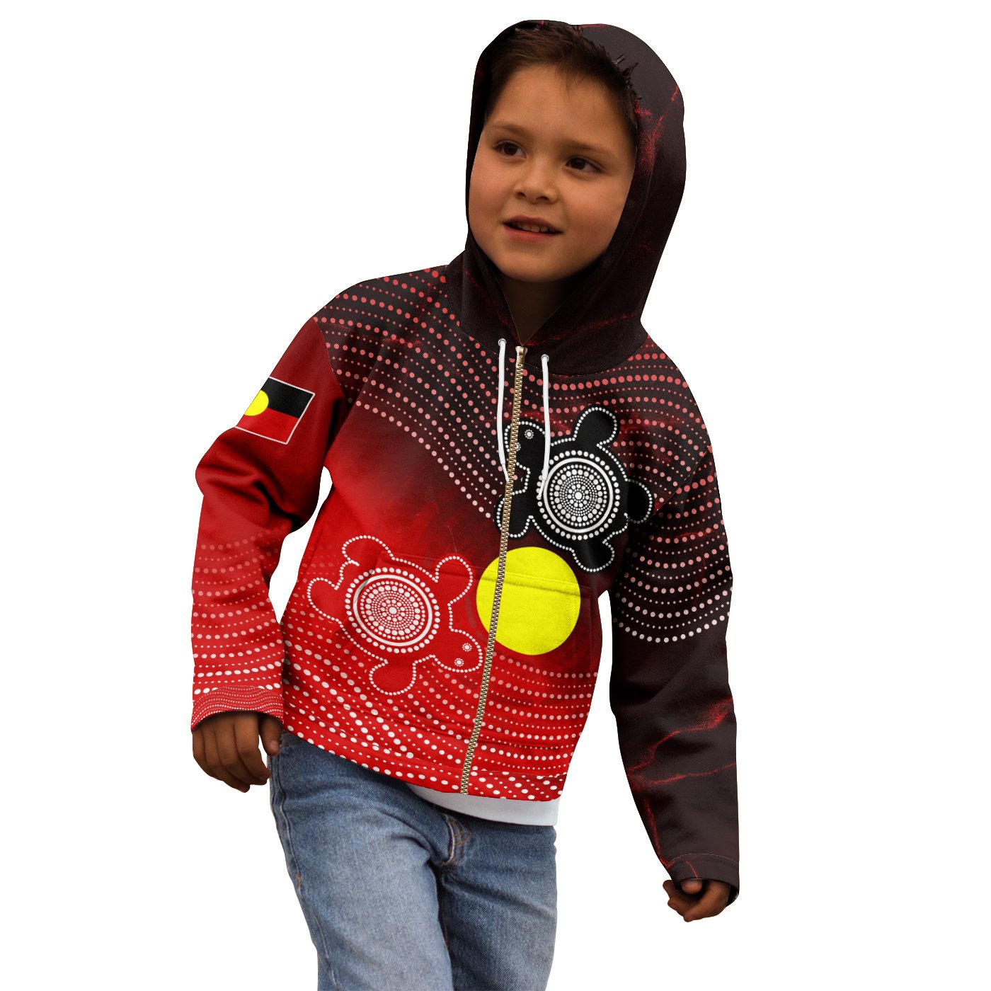 Aboriginal Zip - Up Hoodie Kid - Indigenous Circle Dot Painting Style - - Vibe Hoodie Shop