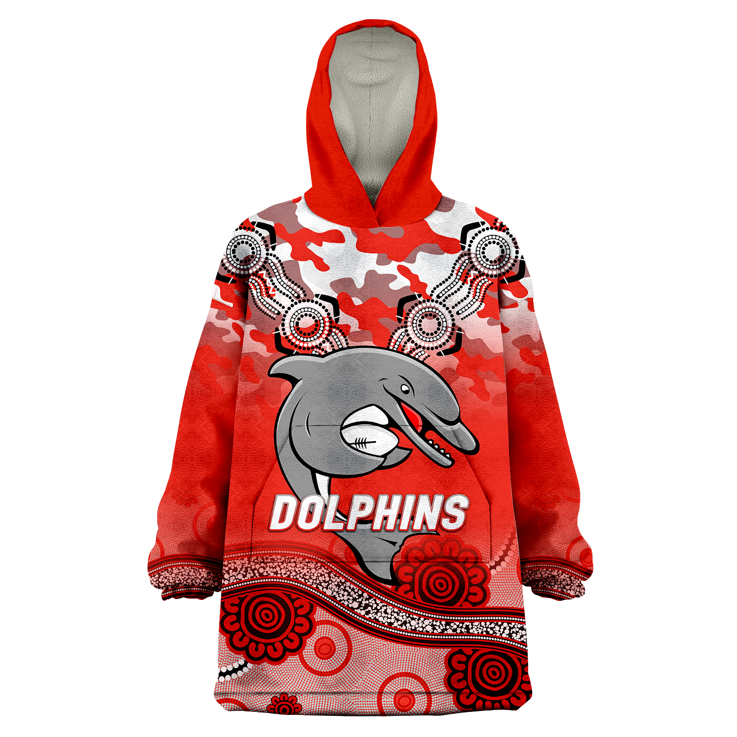 (Custom Personalised) Dolphins Rugby ANZAC Day Camouflage Indigenous Art Wearable Blanket Hoodie - - Vibe Hoodie Shop
