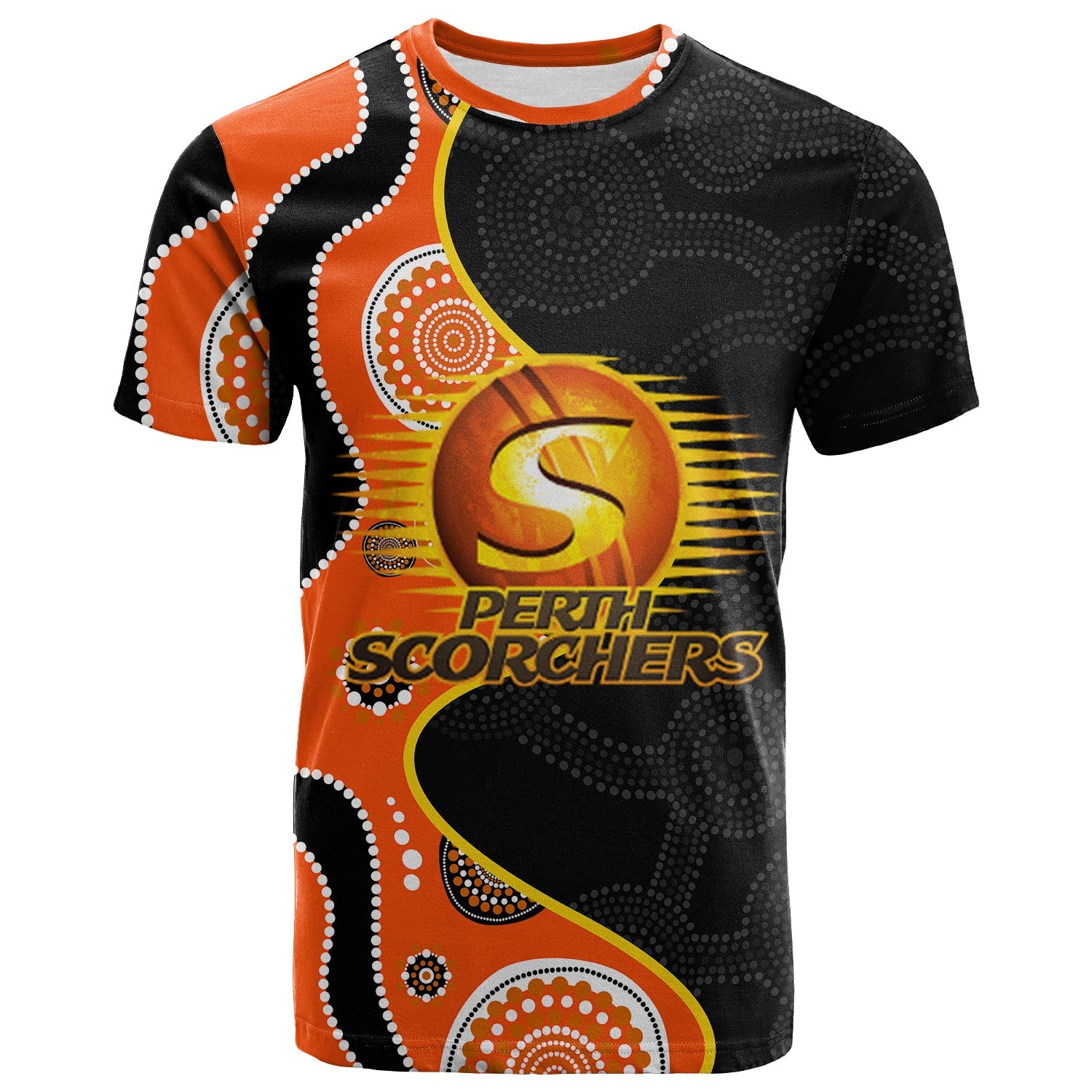 Perth Scorchers Indigenous Orange and Black T shirt - LT20 - Vibe Hoodie Shop