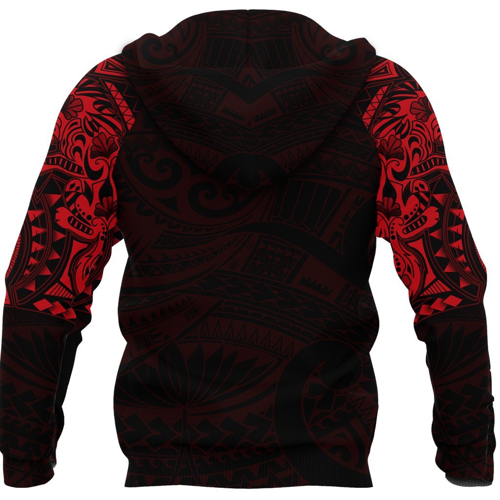 New Zealand Zip Up Hoodie, Maori Tattoo Wolf Dragon Zipper Hoodie - Red - Vibe Hoodie Shop