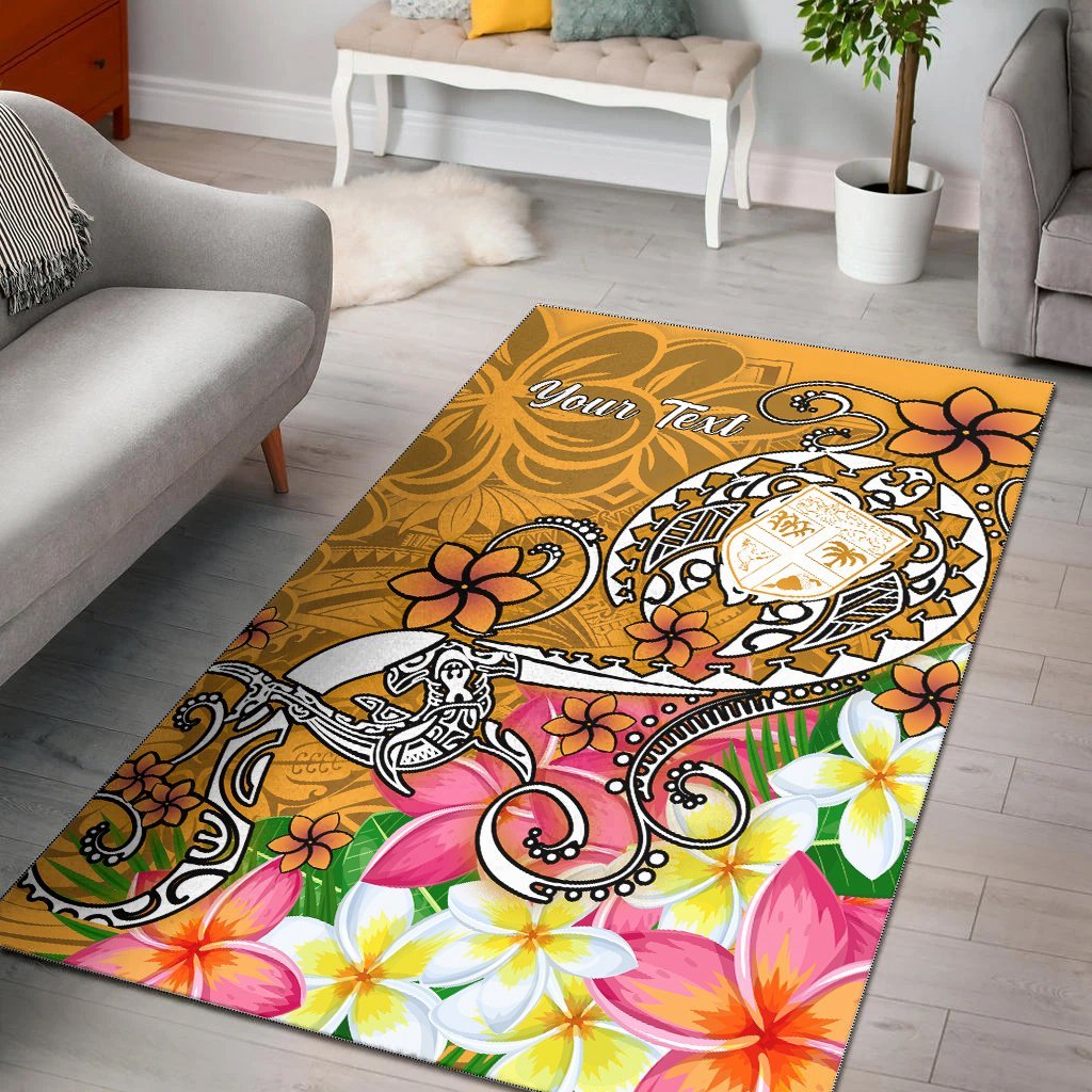 Fiji Custom Personalised Area Rug - Turtle Plumeria (Gold) - Vibe Hoodie Shop