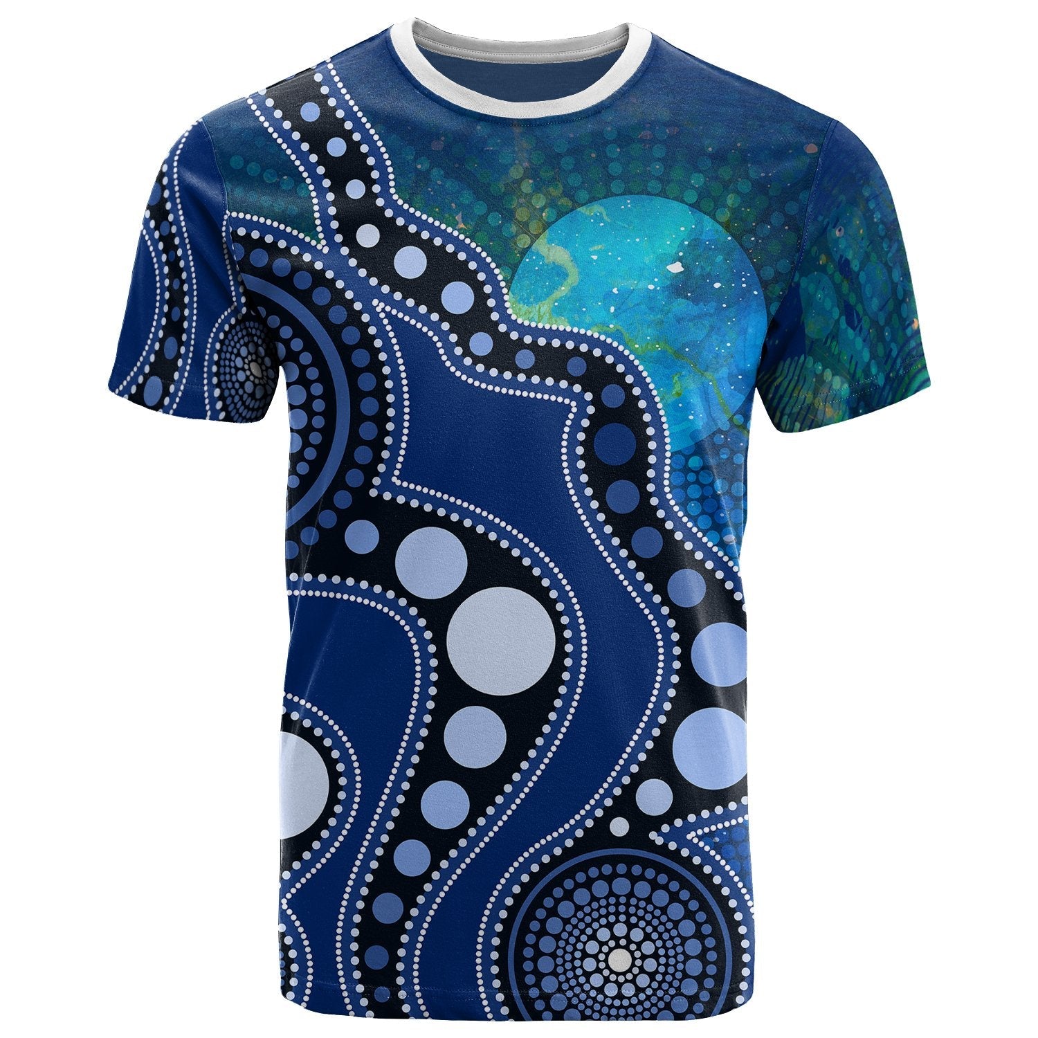 Aborignal T shirt - Australia Indigenous Flag Circle Dot Painting Art (Blue) - Vibe Hoodie Shop