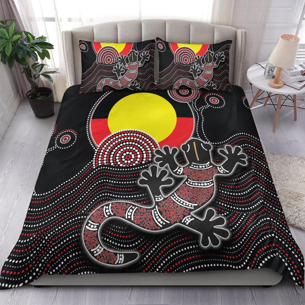 Aboriginal Bedding Set - Gecko with Aboriginal Flag - Vibe Hoodie Shop