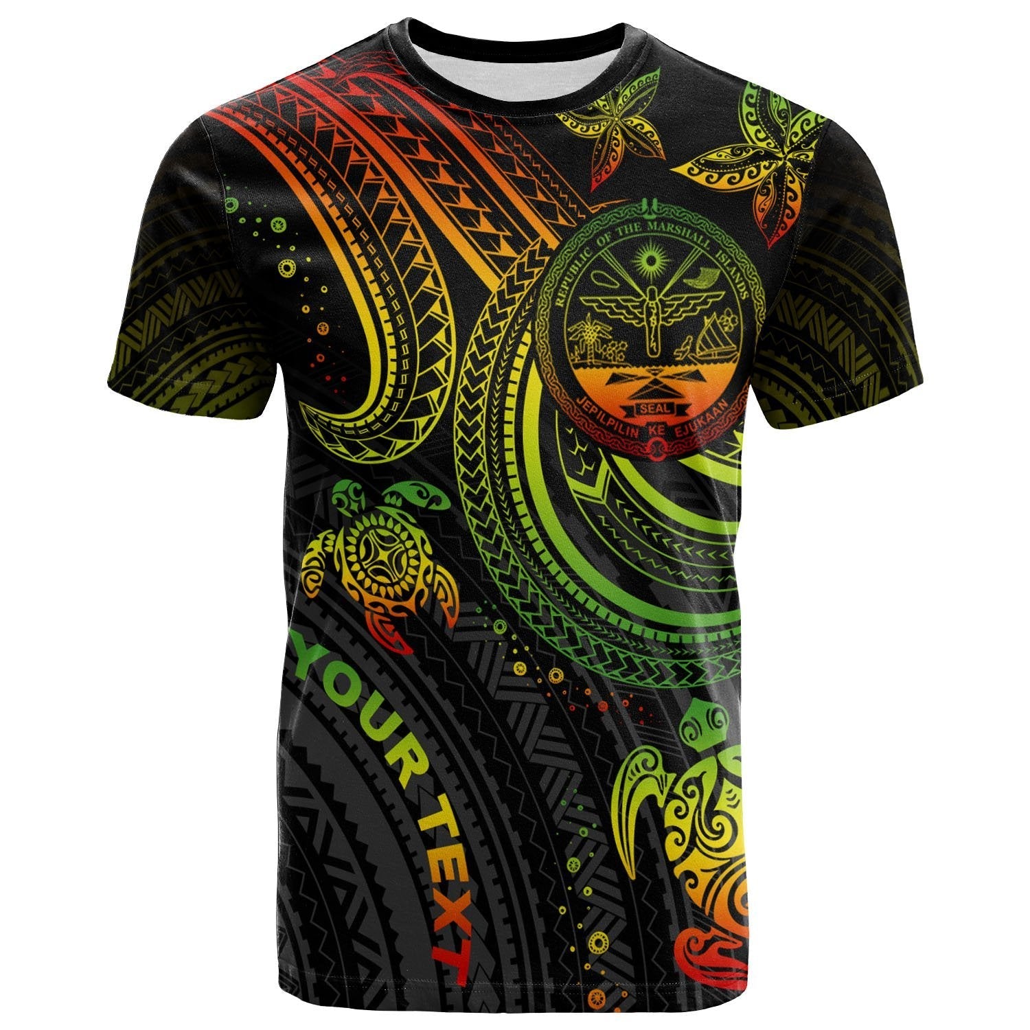 Marshall Islands Custom Personalised T shirt - Coat Of Arm with Reggae Turtle - Vibe Hoodie Shop