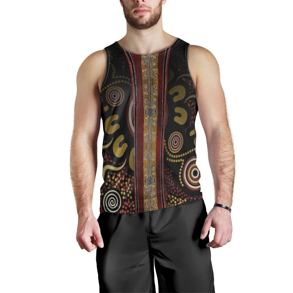 Men Tank - Aboriginal Dot Panting Art Stripe Lines - Vibe Hoodie Shop