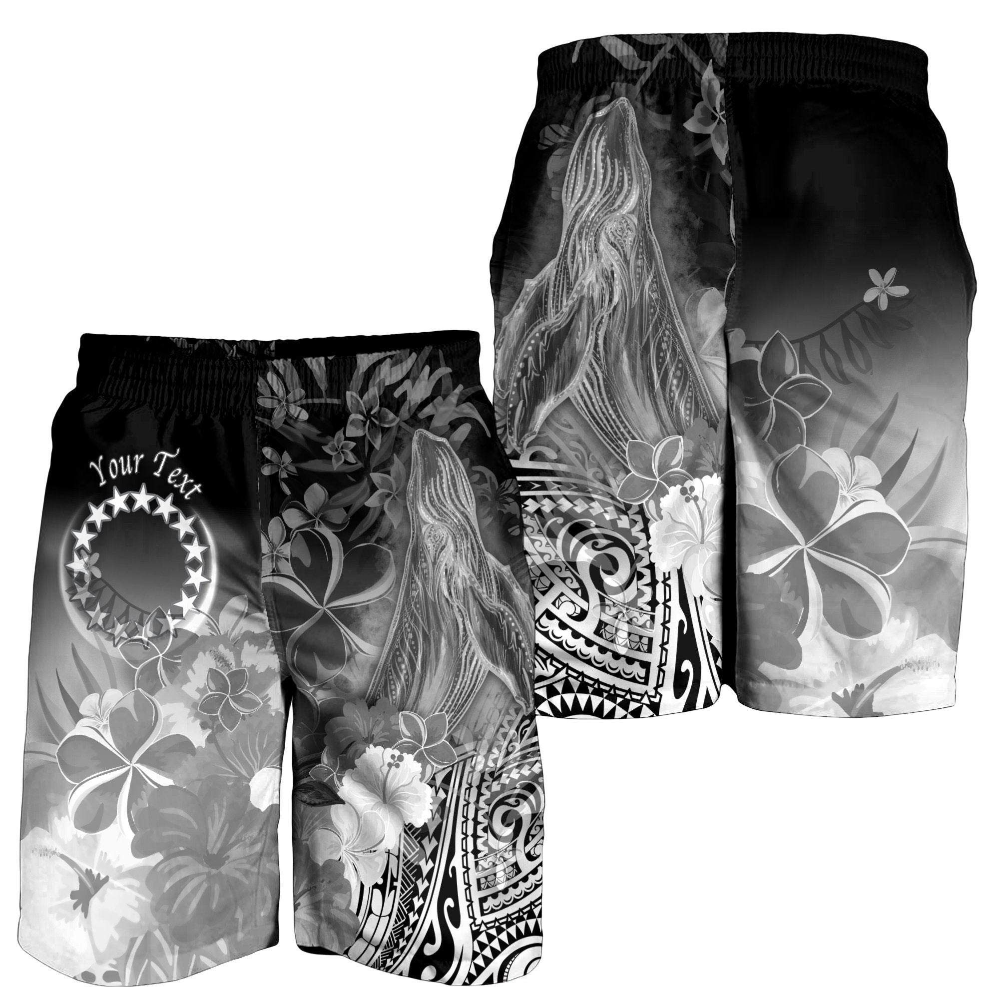 Cook Islands Custom Personalised Men's Shorts - Humpback Whale with Tropical Flowers (White) - Vibe Hoodie Shop