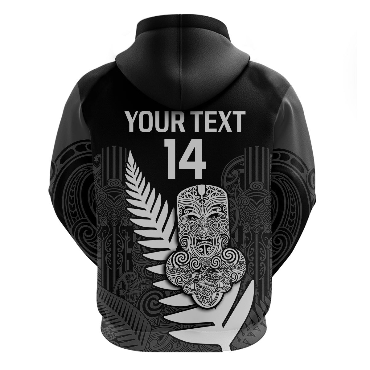 (Custom Text And Number) Aotearoa Rugby Sevens All Black Tiki Fern Hoodie - Vibe Hoodie Shop