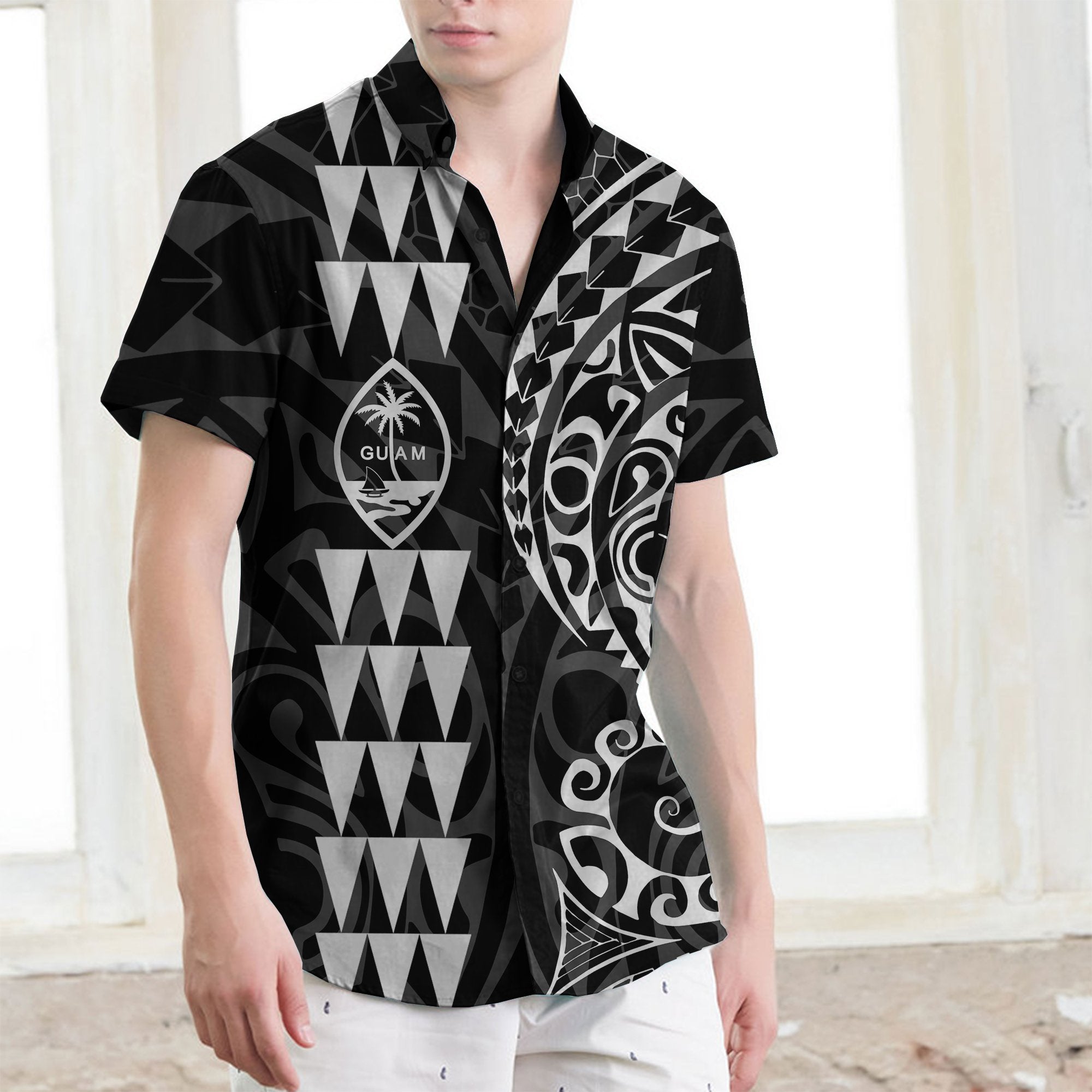 Guam Polynesian Short Sleeve Shirt White - Vibe Hoodie Shop