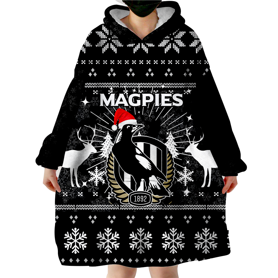 Collingwood Magpies Wearable Blanket Hoodie - Christmas Ugly Style - - Vibe Hoodie Shop