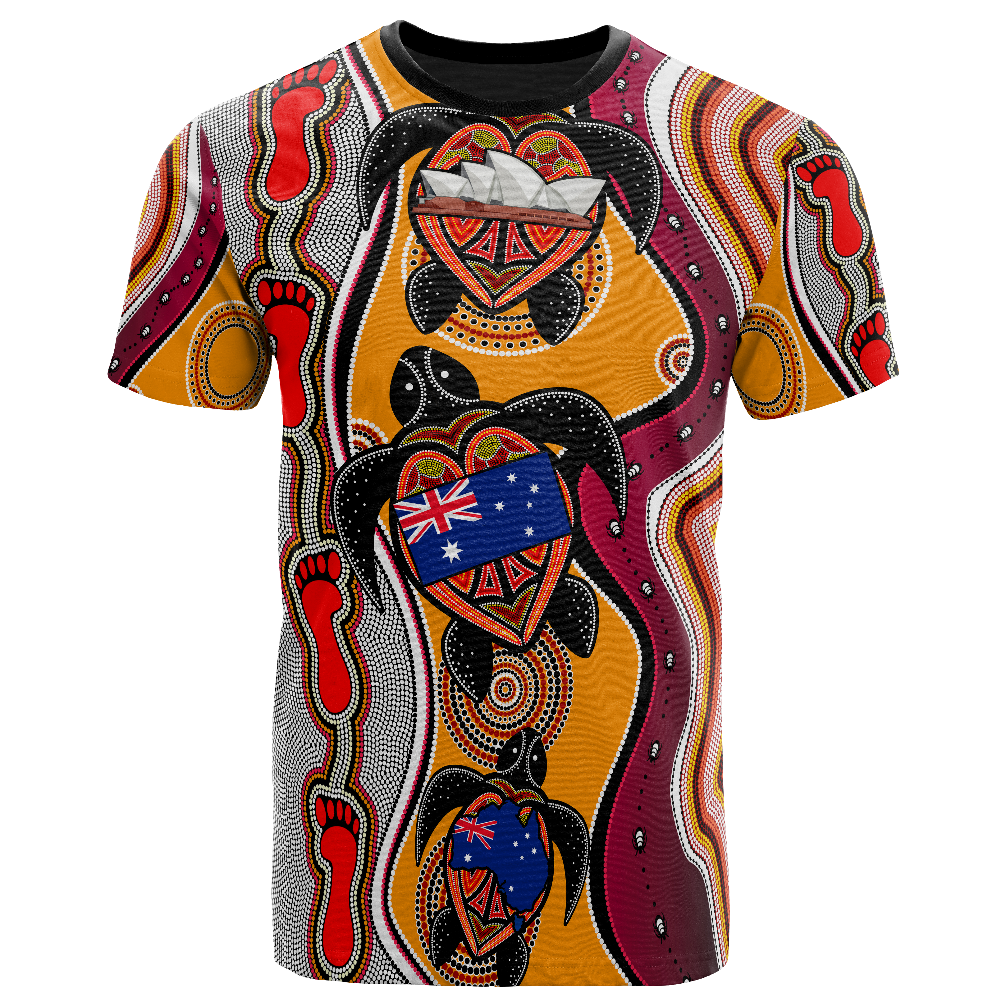 Aboriginal T shirt, Turtle Patterns Aus Flag Opera Sydney - Vibe Hoodie Shop