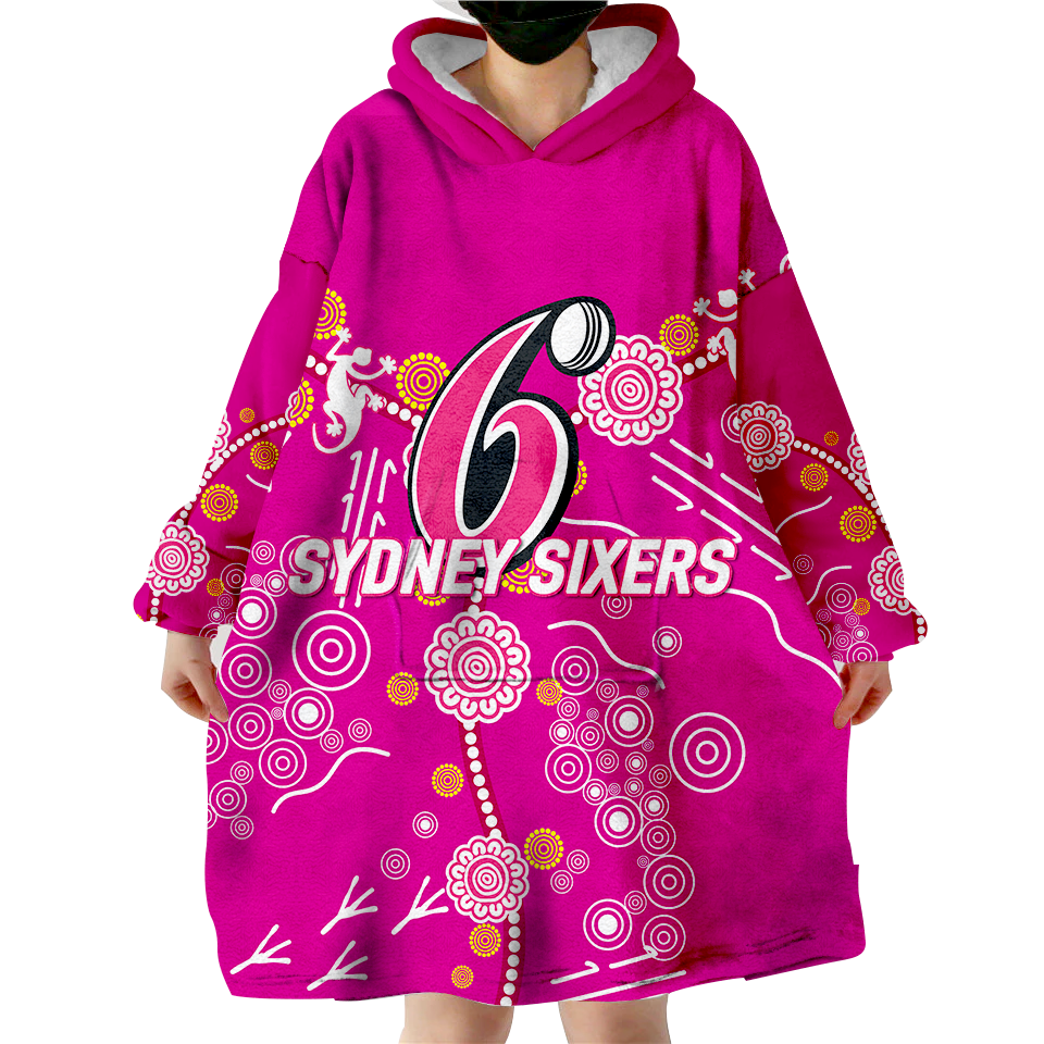 (Custom Personalised) Sydney Sixers Aboriginal Art Cricket 2022 Wearable Blanket Hoodie - - Vibe Hoodie Shop