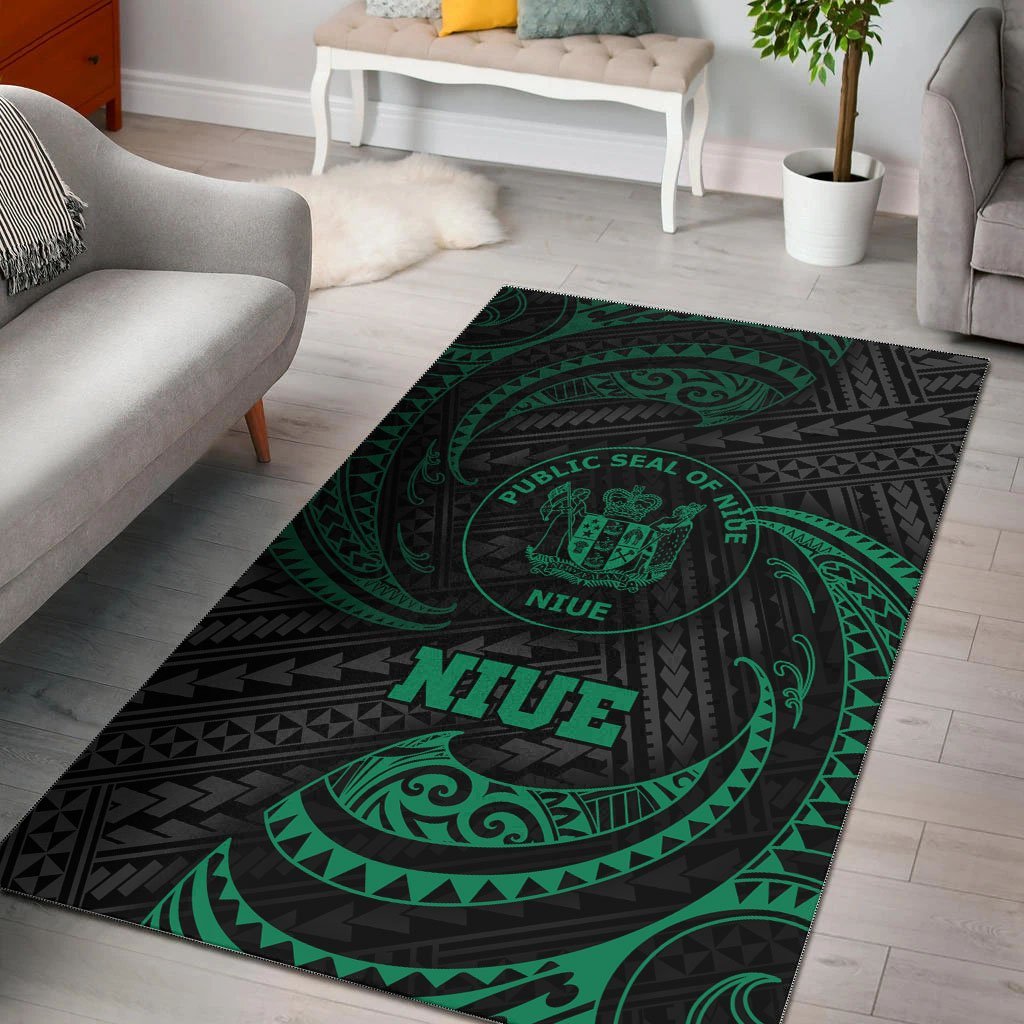 Niue Polynesian Area Rug - Green Tribal Wave - Vibe Hoodie Shop