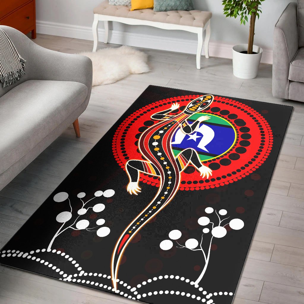 Aboriginal Area Rug - Lizard and The Torres Strait Islanders flag - Vibe Hoodie Shop