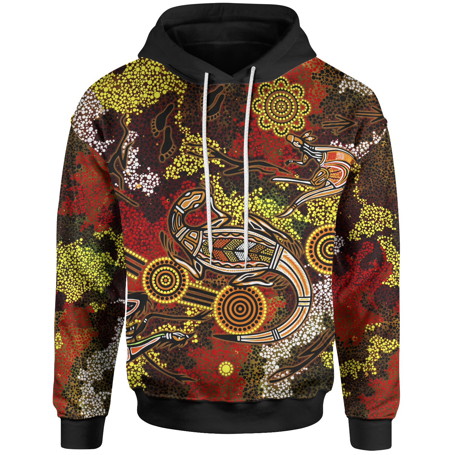 Aboriginal Hoodie, Kangaroo and Lizard Dot Painting Art - Vibe Hoodie Shop