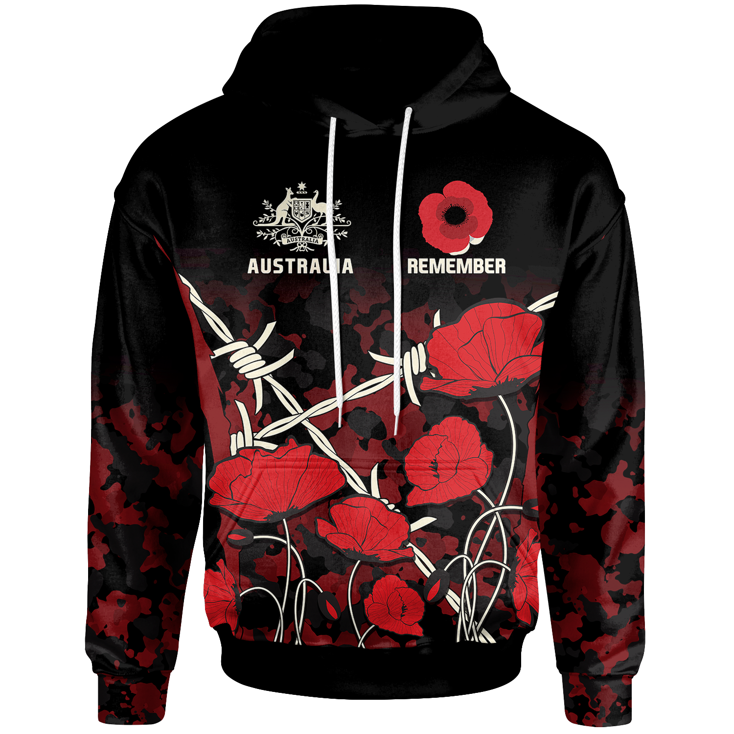 ANZAC Hoodie - ANZAC with Remembrance Poppy Flower - Vibe Hoodie Shop