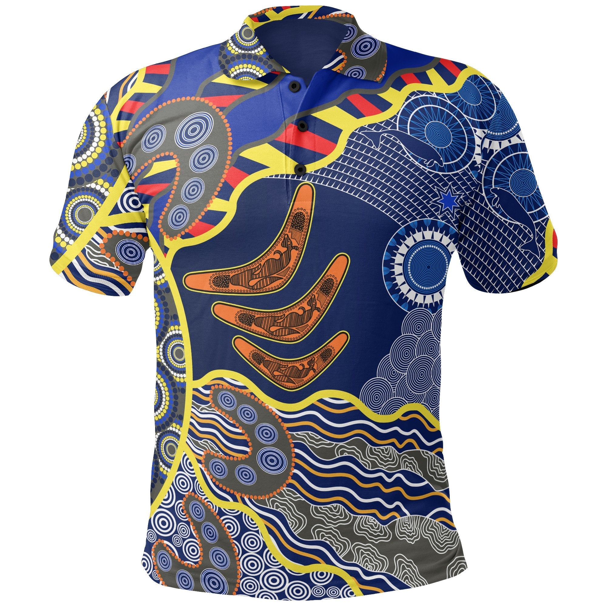 Aboriginal Polo Shirt, Australian Boomerang Dot Painting Art - Vibe Hoodie Shop