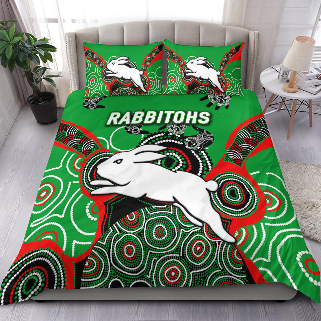 Rabbitohs Rugby Aboriginal Art Bedding Set - - Vibe Hoodie Shop