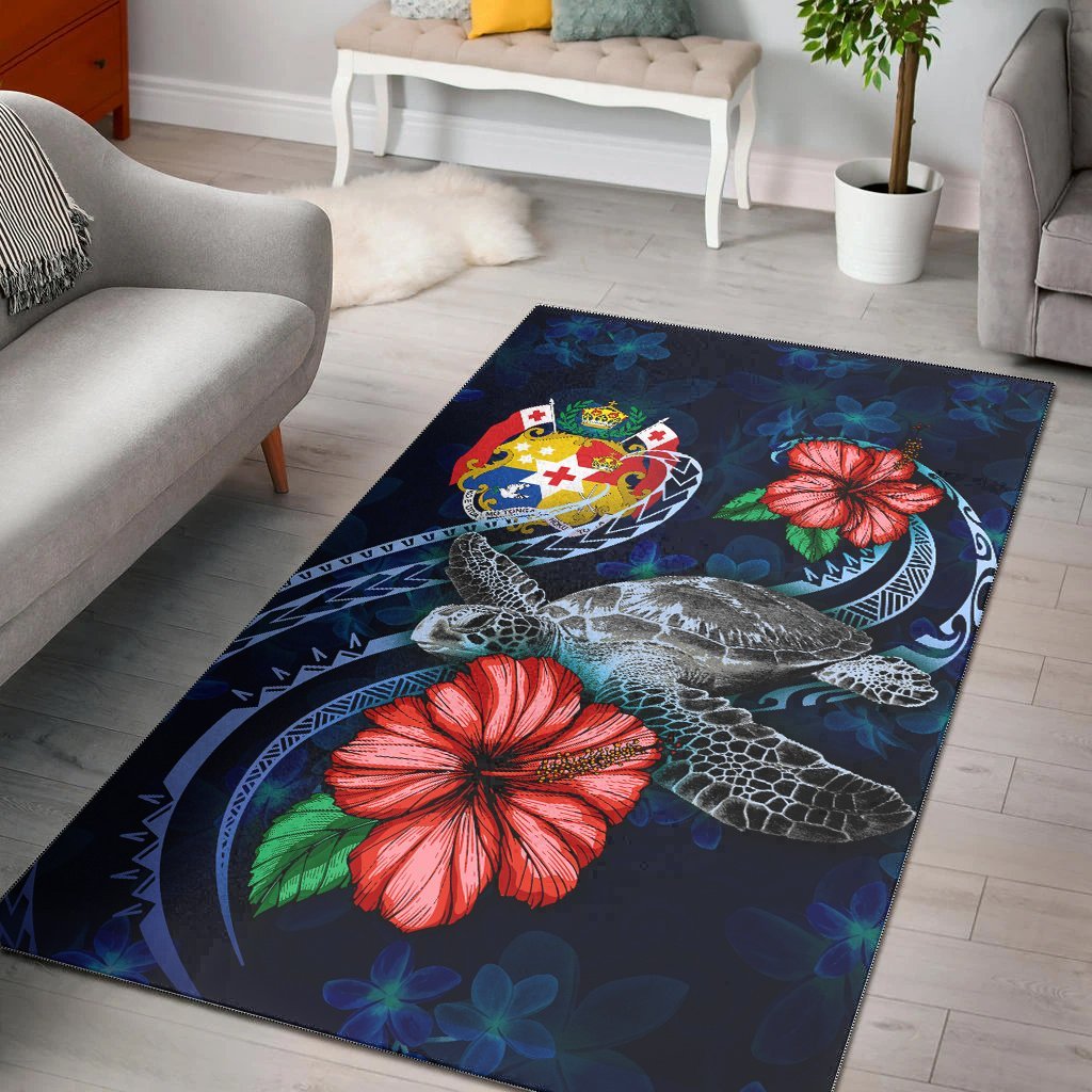 Tonga Polynesian Area Rug - Blue Turtle Hibiscus - Vibe Hoodie Shop