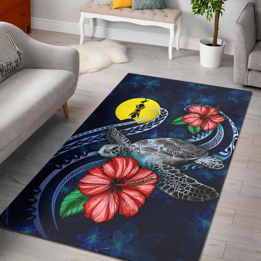 New Caledonia Polynesian Area Rug - Blue Turtle Hibiscus - Vibe Hoodie Shop