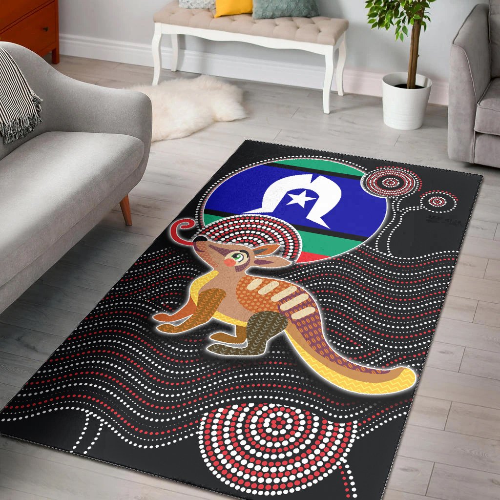 Aboriginal Area Rug - Numbat with Torres Strait Islanders Flag - Vibe Hoodie Shop