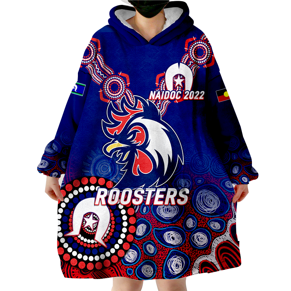 Roosters Rugby NAIDOC 2022 Aboriginal Wearable Blanket Hoodie - - Vibe Hoodie Shop