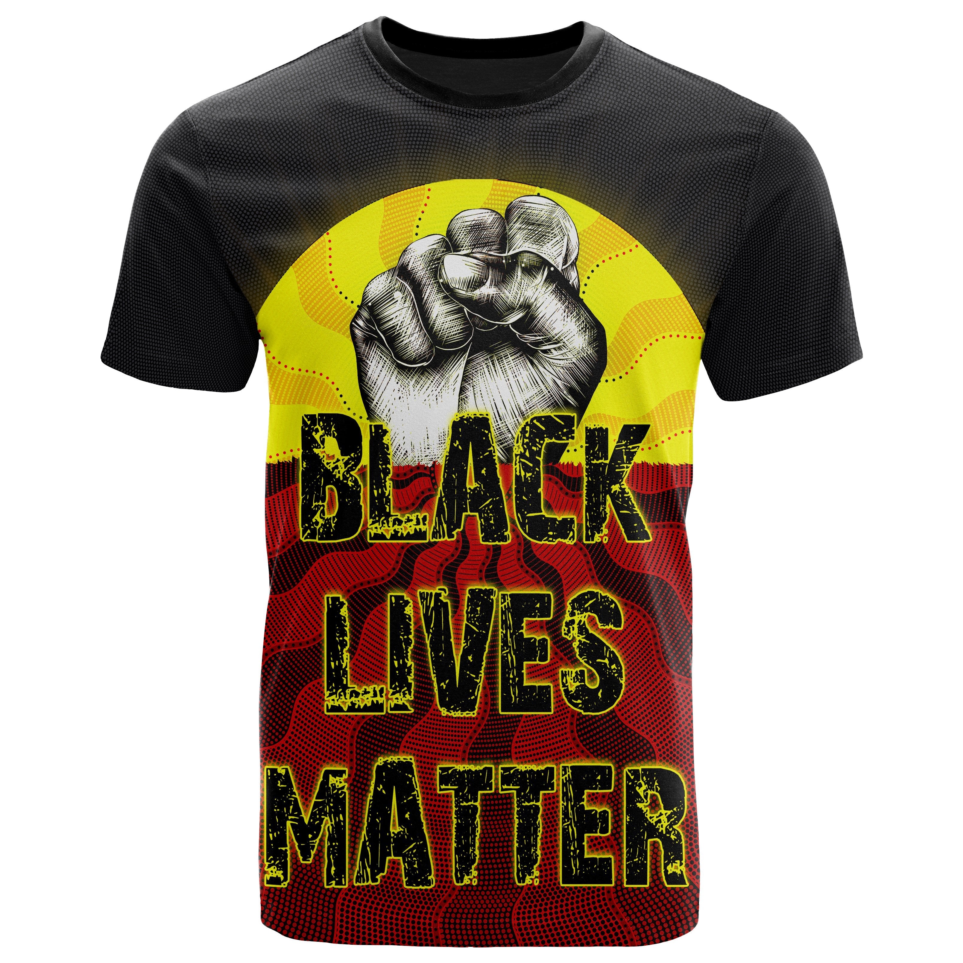 T shirt, Aboriginal Black Lives Matter Sun Dot Painting - Vibe Hoodie Shop