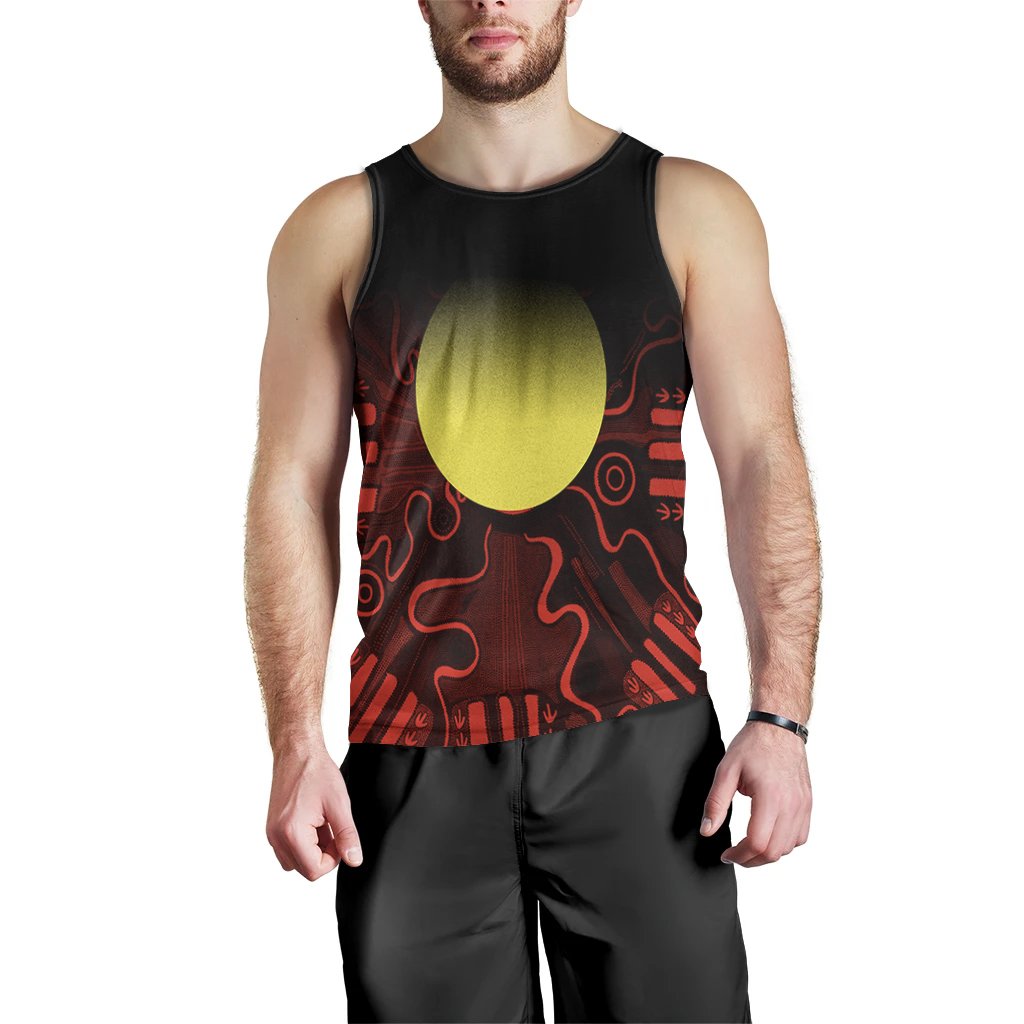 Aboriginal Men's Tank Top - Indigenous Flag Grunge Style - Vibe Hoodie Shop